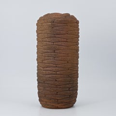1980s Elephant Hide Textural Folds Stoneware Cylindrical Vase