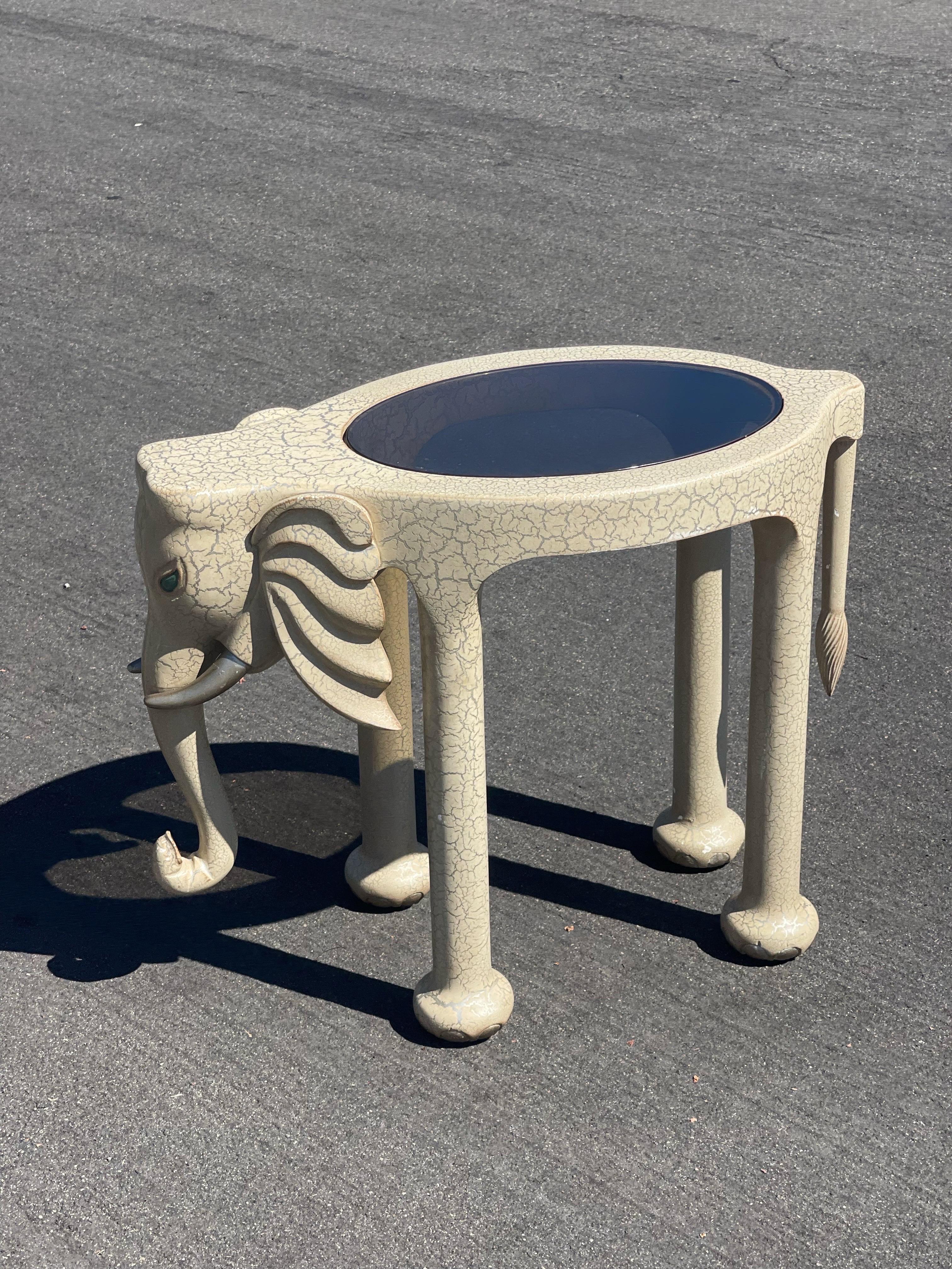 Carved 1980s Elephant Side Tables By Marge Carson