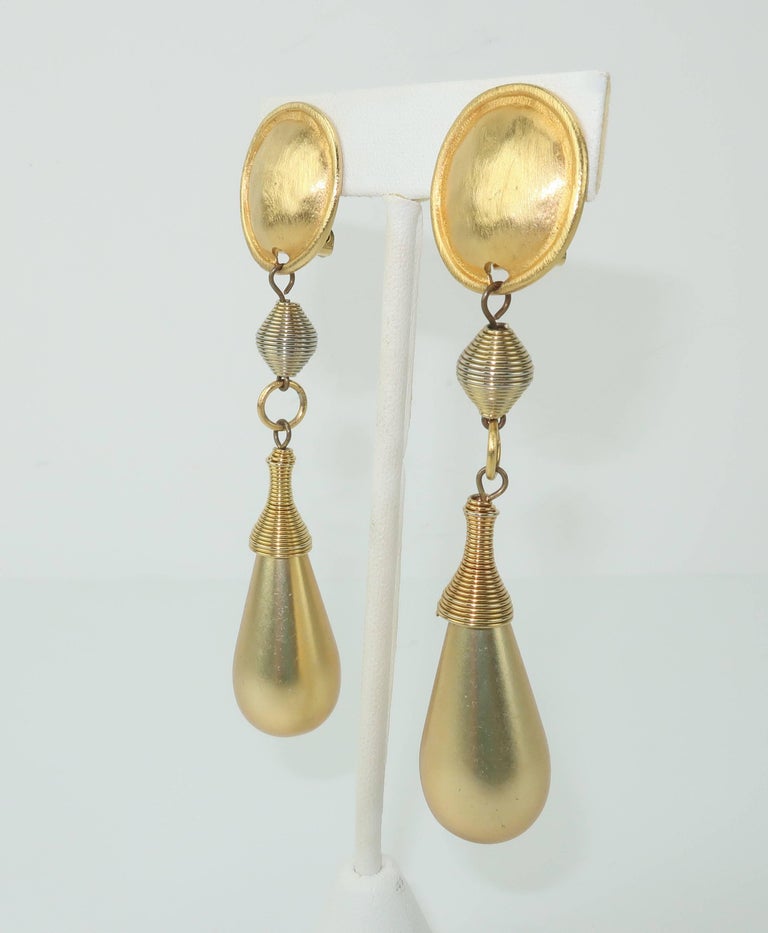 1980's Ellen Designs Pearly Gold Tone Drop Dangle Earrings at 1stDibs ...