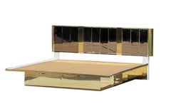 1980 Ello Lighted Mirrored Floating Brass Bed King Size (lit flottant en laiton avec miroir)