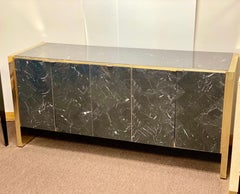 1980s Ello Nero Marquina Black and Brass Credenza or Sideboard