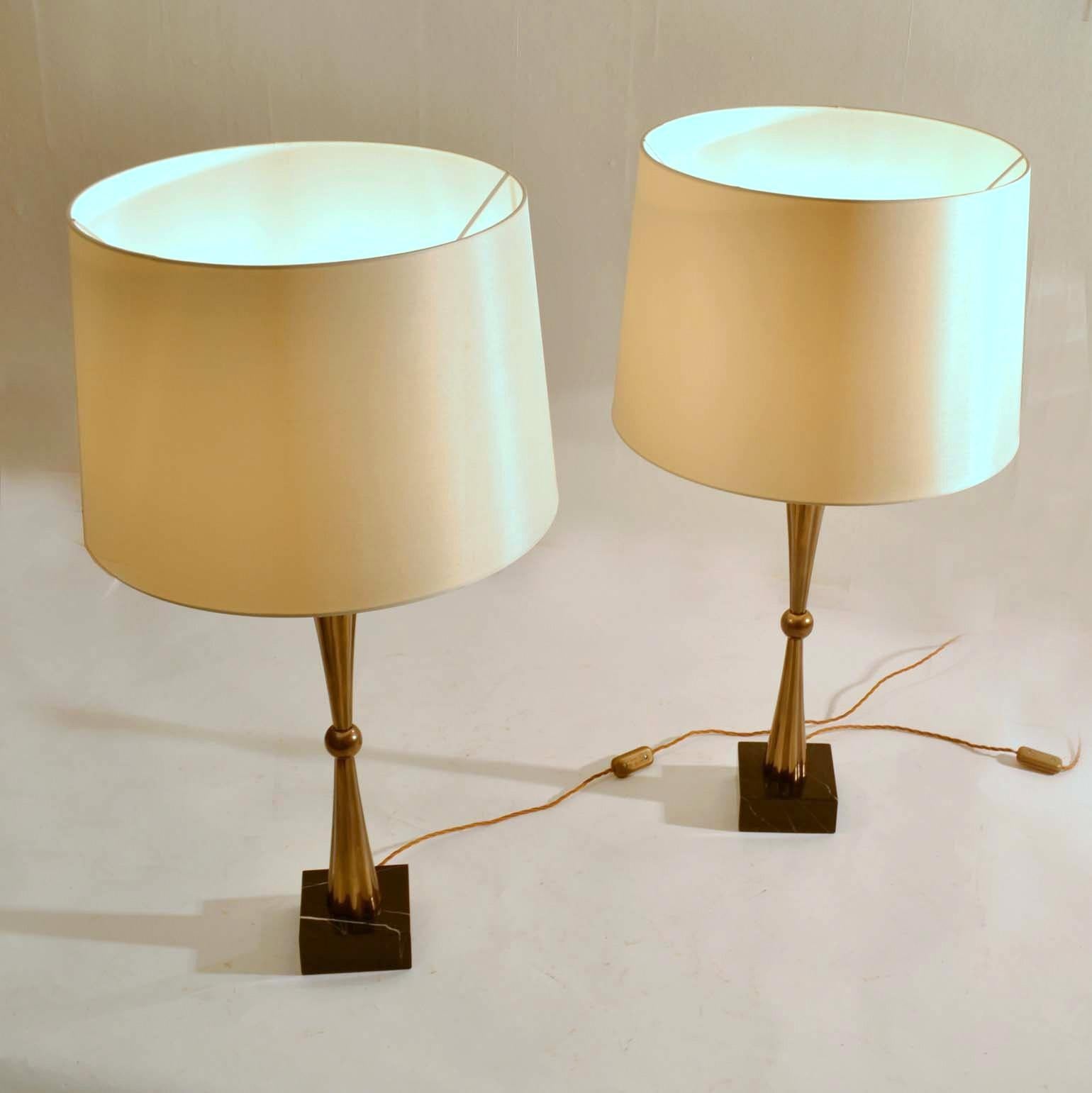 French Table Lamps in Bronze / Brass on Marble Black Bases 5