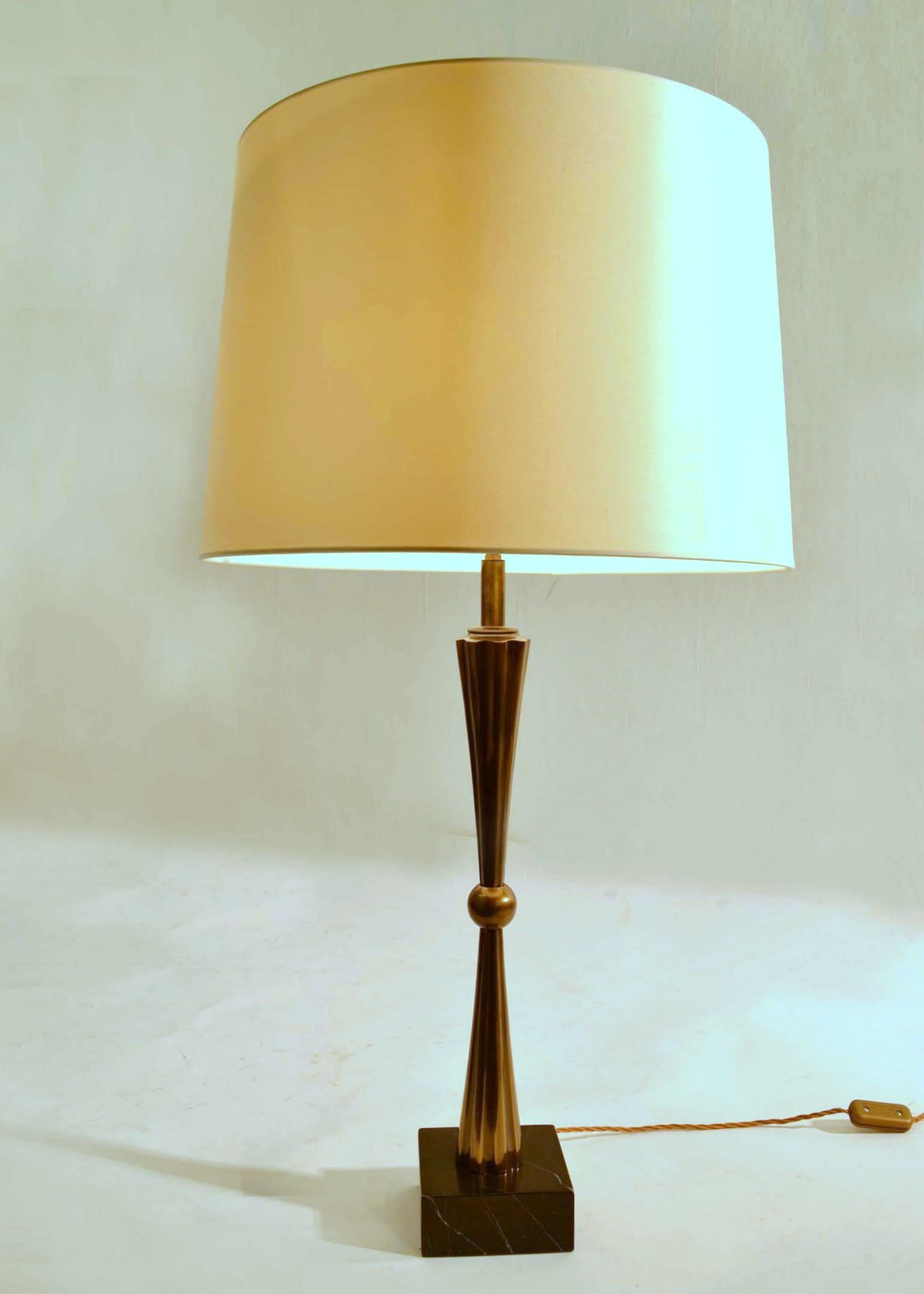 French Table Lamps in Bronze / Brass on Marble Black Bases 3