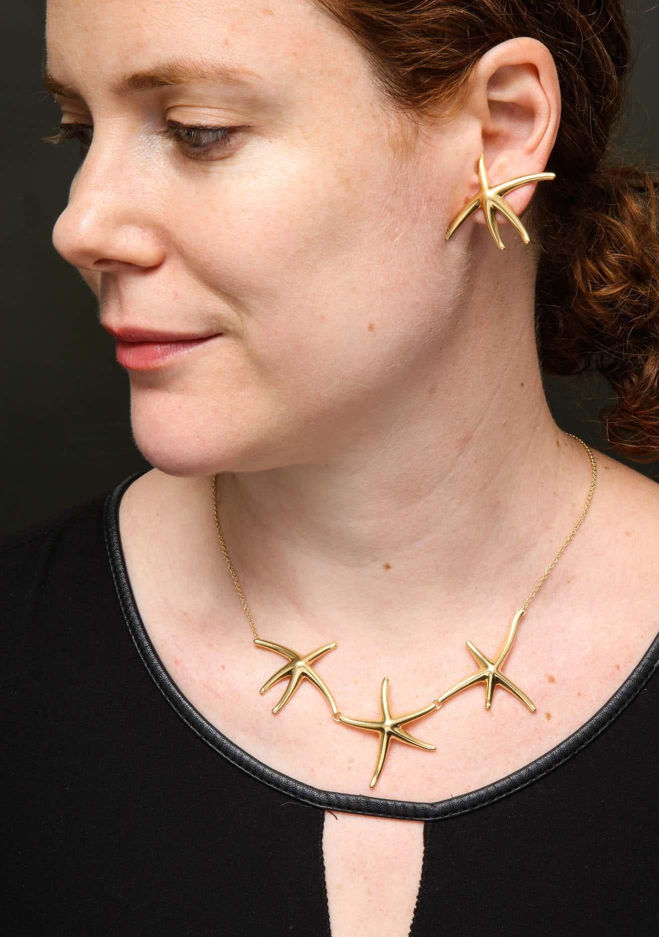 1980er Jahre Elsa Peretti für Tiffany & Co. Gold Seestern Halskette und Ohrringe 9