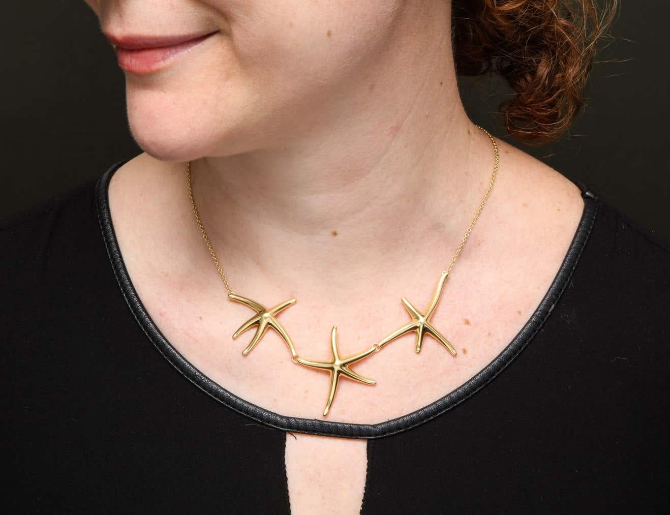 1980er Jahre Elsa Peretti für Tiffany & Co. Gold Seestern Halskette und Ohrringe 11
