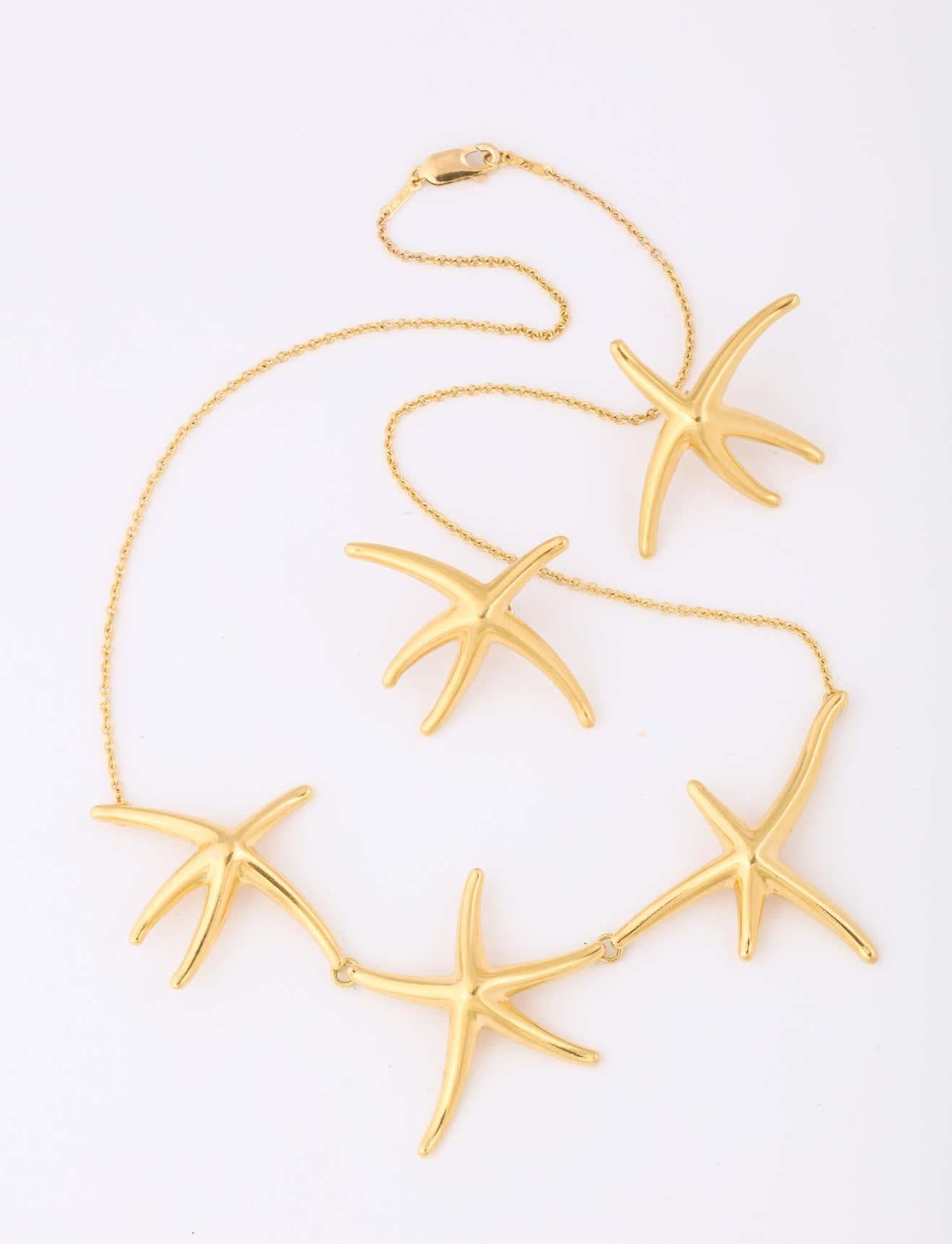 1980er Jahre Elsa Peretti für Tiffany & Co. Gold Seestern Halskette und Ohrringe im Zustand „Gut“ in New York, NY