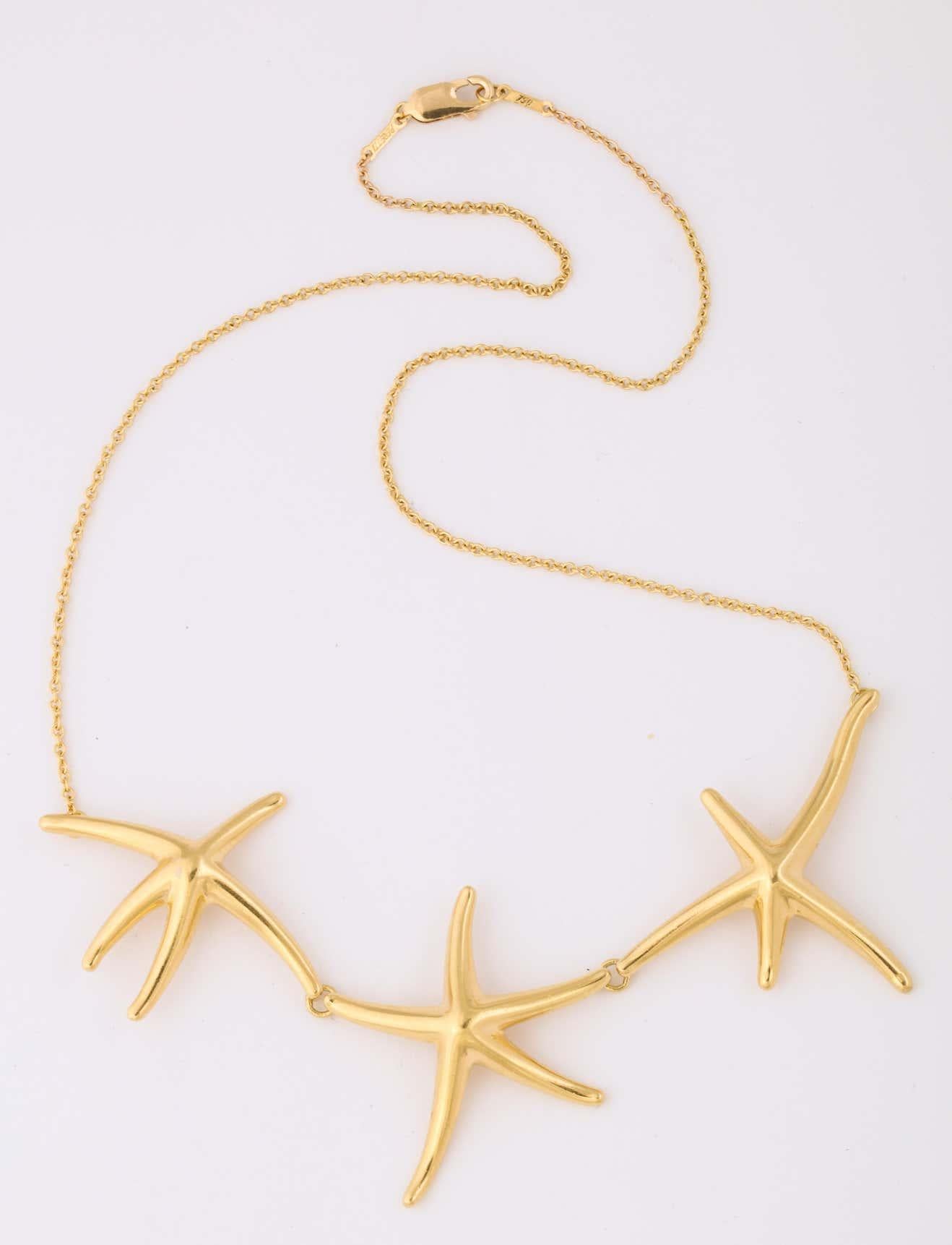 1980er Jahre Elsa Peretti für Tiffany & Co. Gold Seestern Halskette und Ohrringe Damen