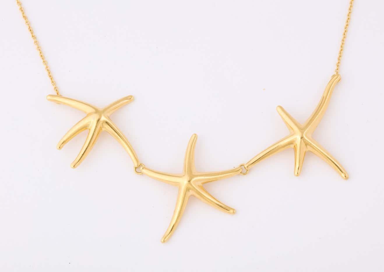 1980er Jahre Elsa Peretti für Tiffany & Co. Gold Seestern Halskette und Ohrringe 1