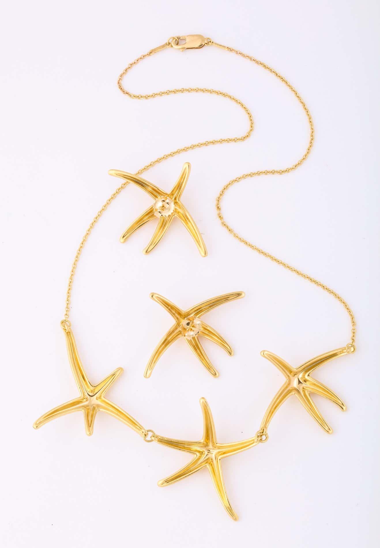 1980er Jahre Elsa Peretti für Tiffany & Co. Gold Seestern Halskette und Ohrringe 2