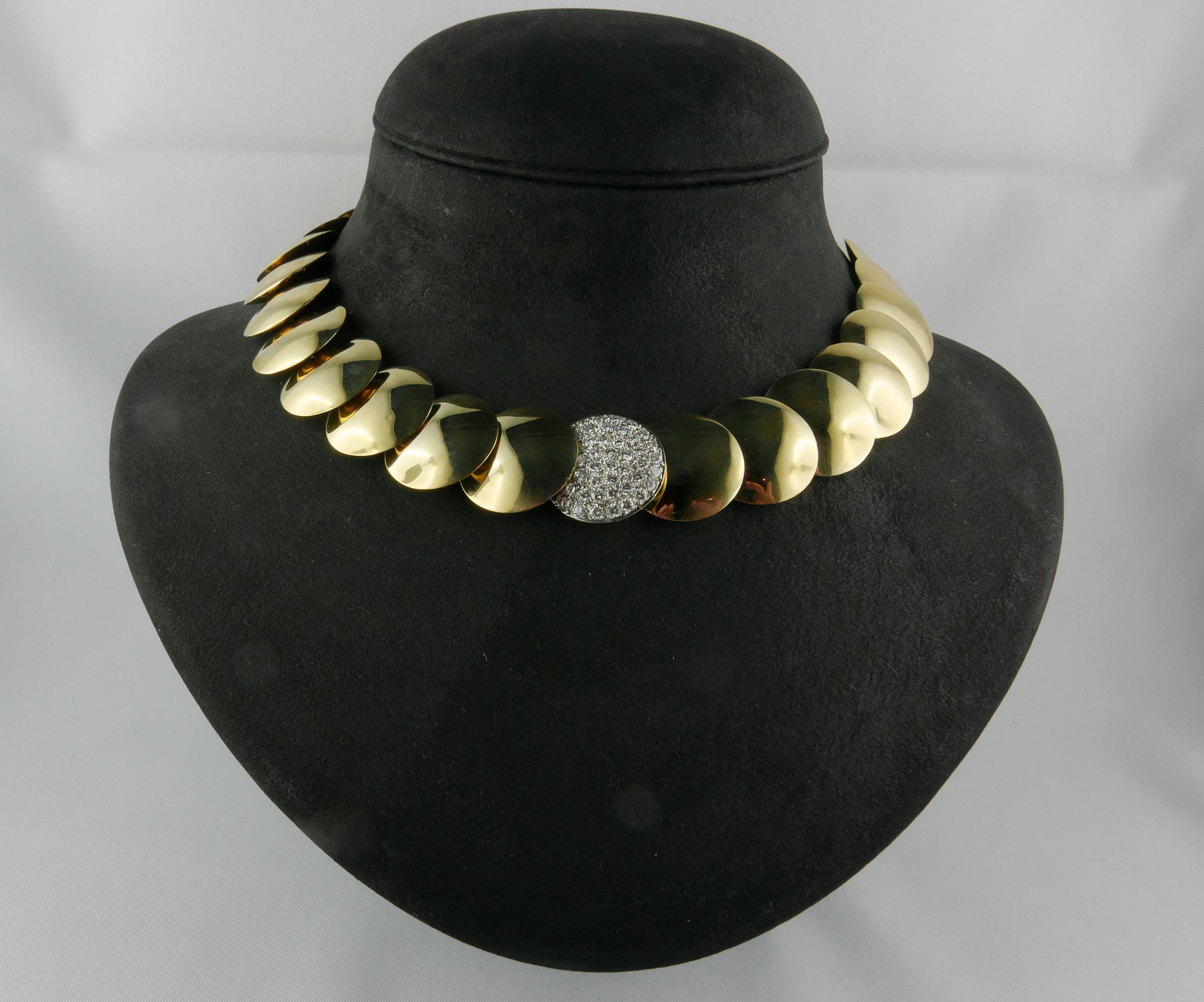 Round Cut 1980s Elsa Peretti Tiffany & Co. Yellow Gold and Diamond Necklace