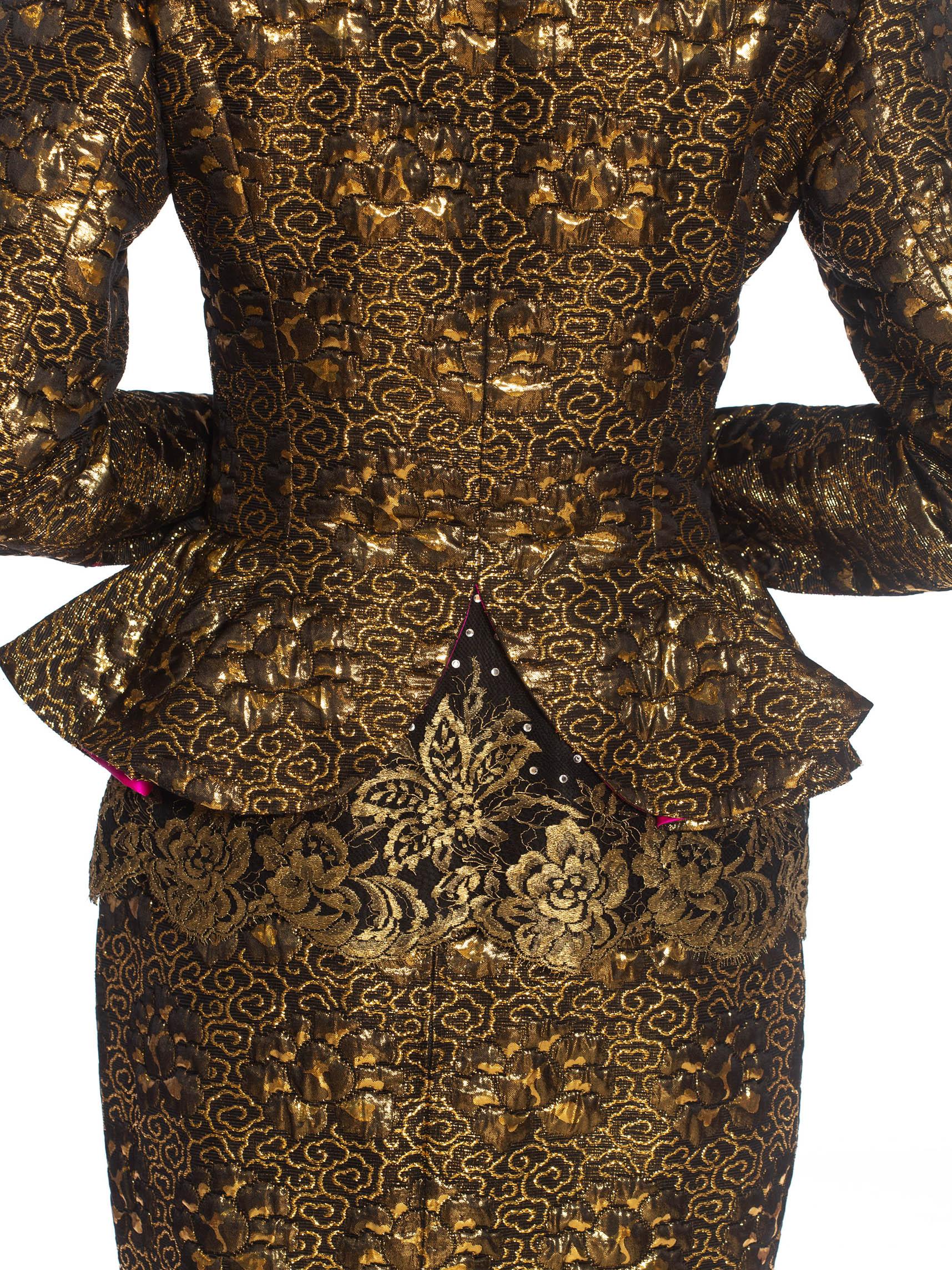 1980S EMMANUEL UNGARO  Black & Gold Haute Couture Silk Lurex Matelassé Evening  For Sale 5