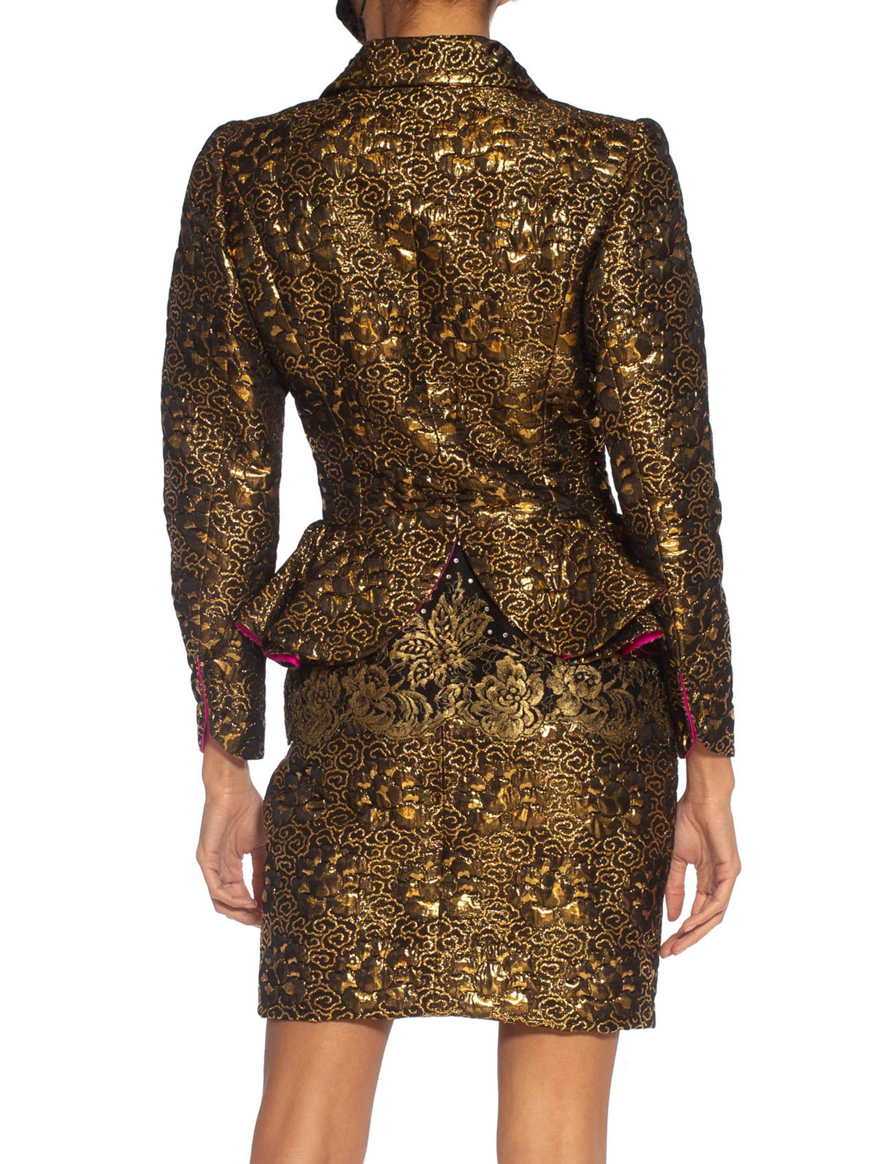 1980S EMMANUEL UNGARO  Black & Gold Haute Couture Silk Lurex Matelassé Evening  For Sale 2