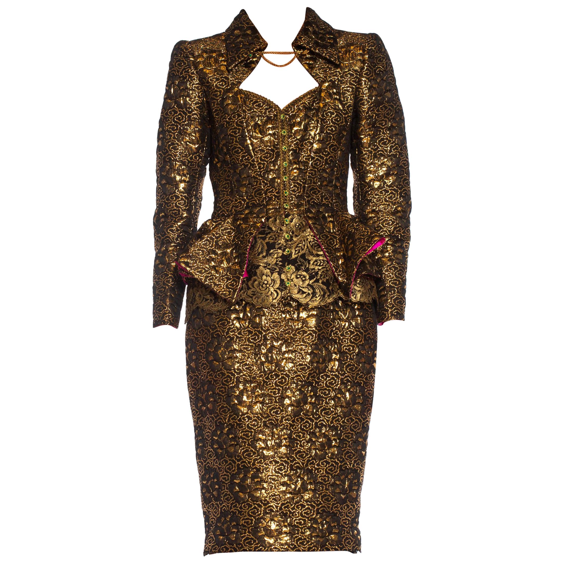 1980S EMMANUEL UNGARO  Black & Gold Haute Couture Silk Lurex Matelassé Evening  For Sale
