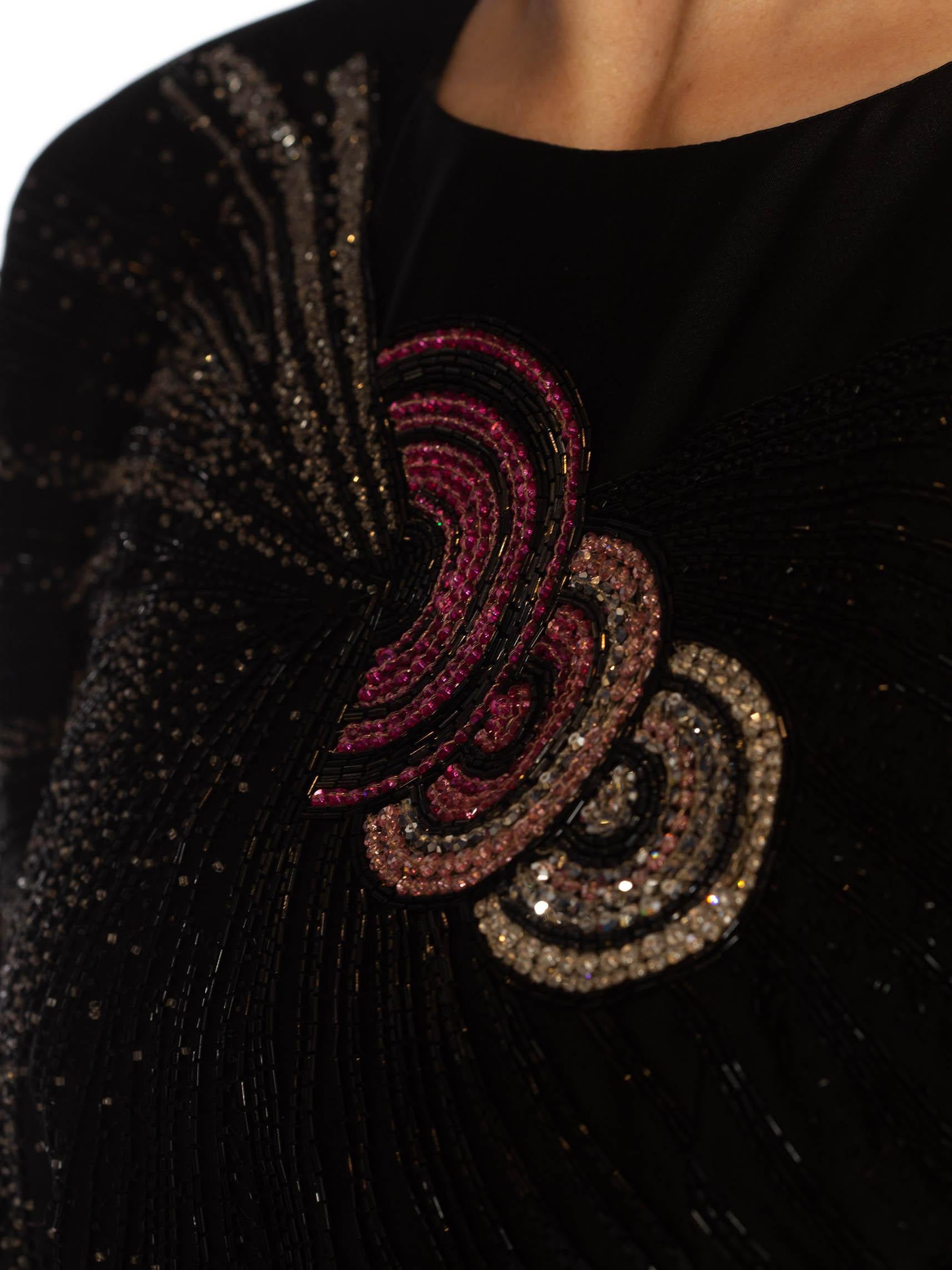 1980S EMANUEL UNGARO Black Haute Couture Silk Charmeuse Beaded Top For Sale 7