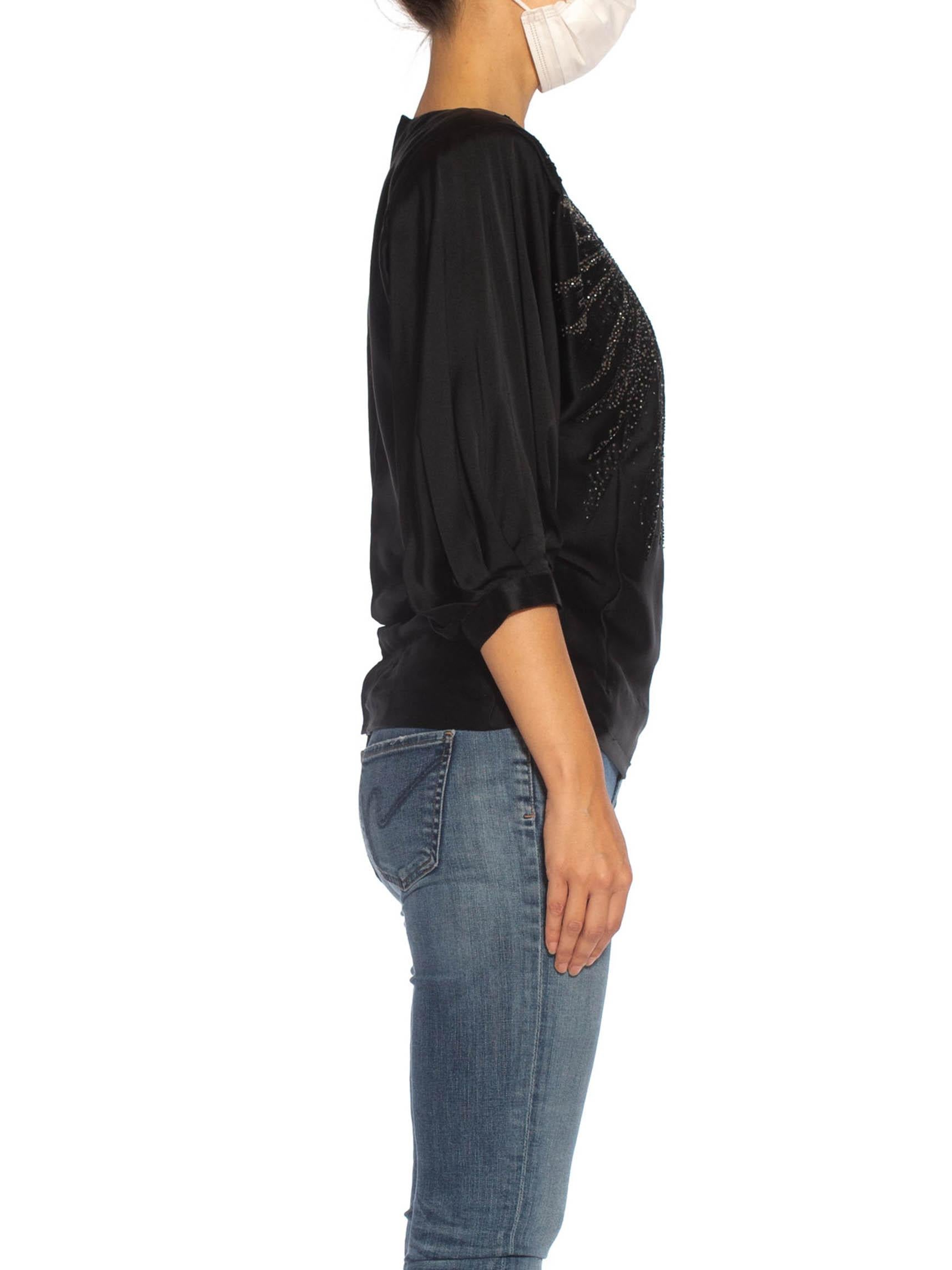 1980S EMANUEL UNGARO Black Haute Couture Silk Charmeuse Beaded Top In Good Condition For Sale In New York, NY