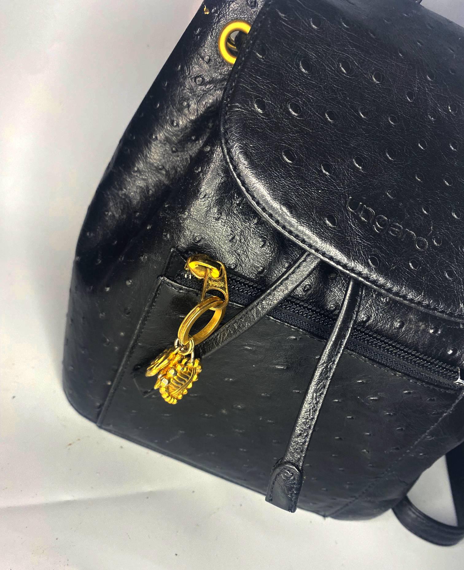 1980s Emanuel Ungaro Black Leather MIni Backpack 2