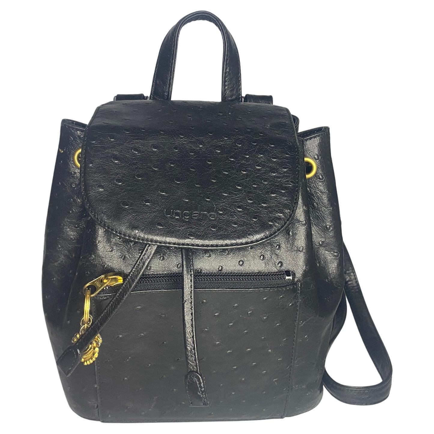 1980s Emanuel Ungaro Black Leather MIni Backpack 