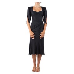 1980S Emanuel Ungaro Black Rayon Blend Jersey Cocktail Dress Dead-Stock Nwt
