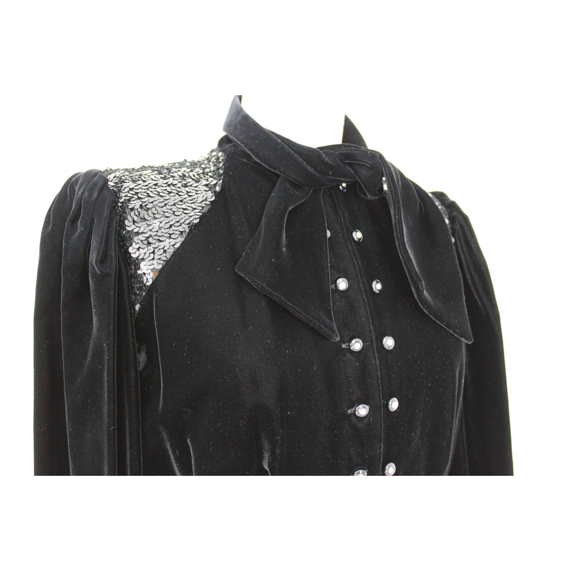 1980s Emanuel Ungaro Black Sequins Swaroski Silk Velvet Evening Dress  1