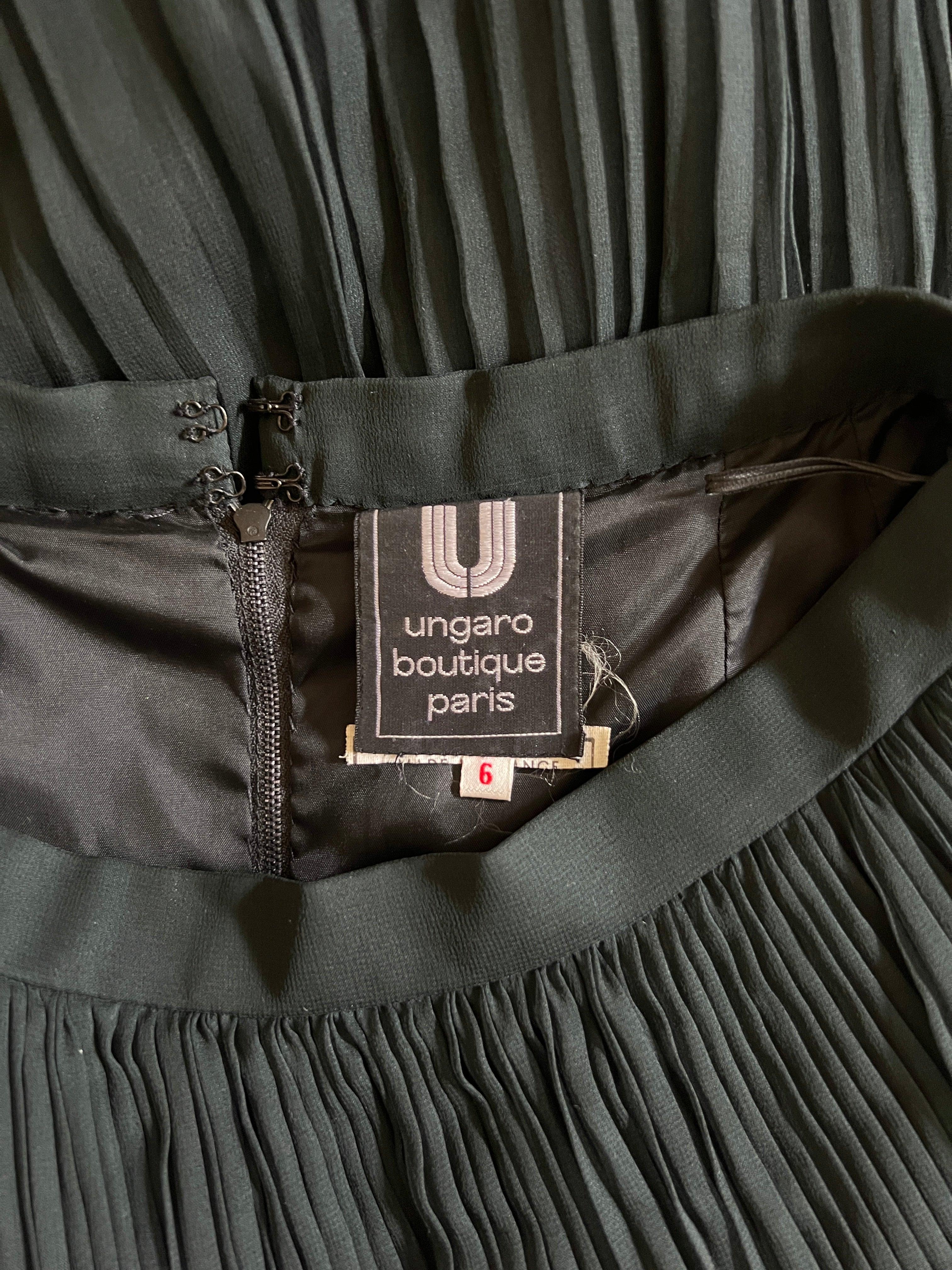 1980s Emanuel Ungaro Black Silk Accordion Pleat Maxi Skirt For Sale 1