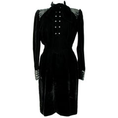 1980s Emanuel Ungaro Black Swaroski Silk Velvet Evening Dress 