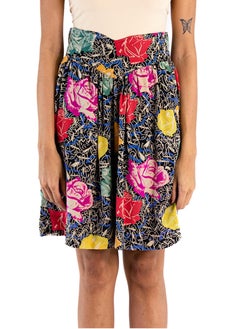 1980S EMANUEL UNGARO Black & White Silk Crepe De Chine Pink Yellow Floral Shorts
