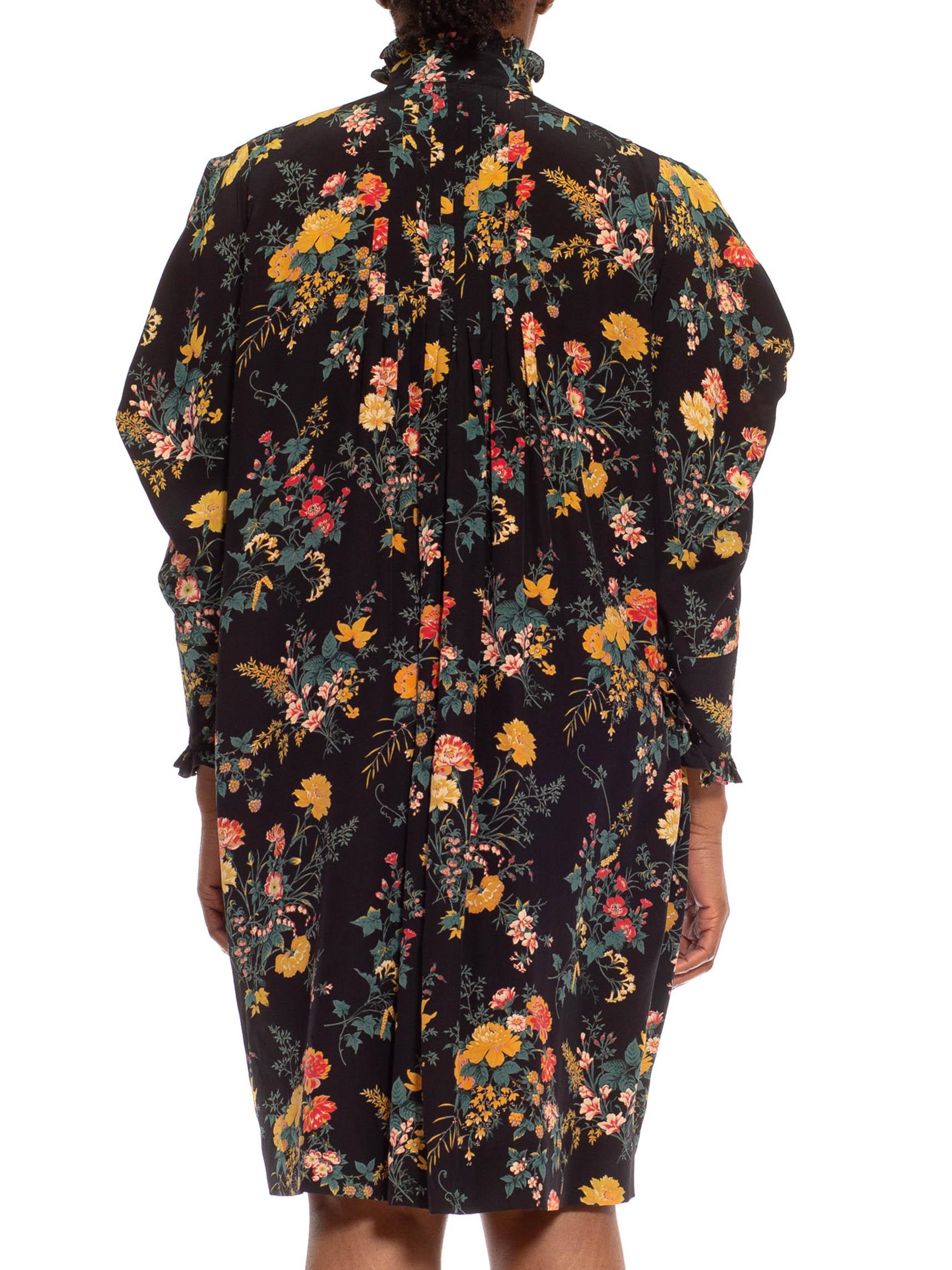1980S EMANUEL UNGARO Black & Yellow Floral Silk Oversized Boho Dress For Sale 2