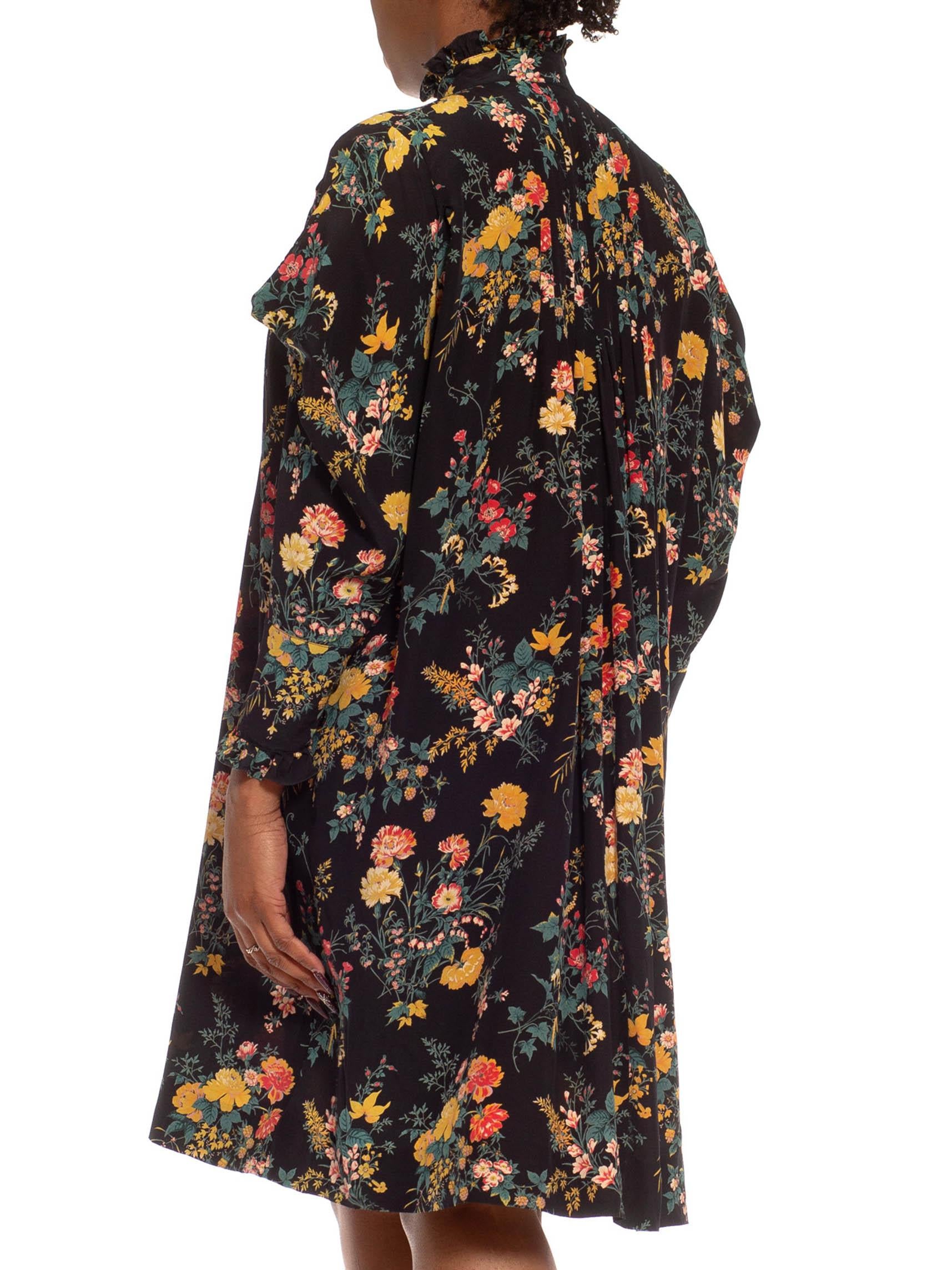 1980S EMANUEL UNGARO Black & Yellow Floral Silk Oversized Boho Dress For Sale 3