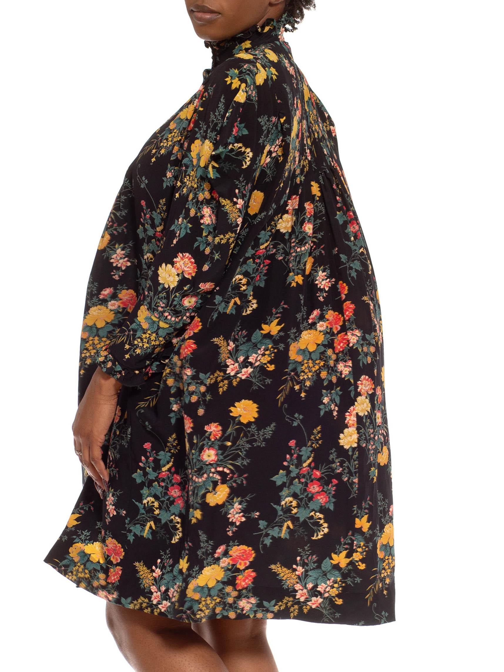 1980S EMANUEL UNGARO Black & Yellow Floral Silk Oversized Boho Dress For Sale 5