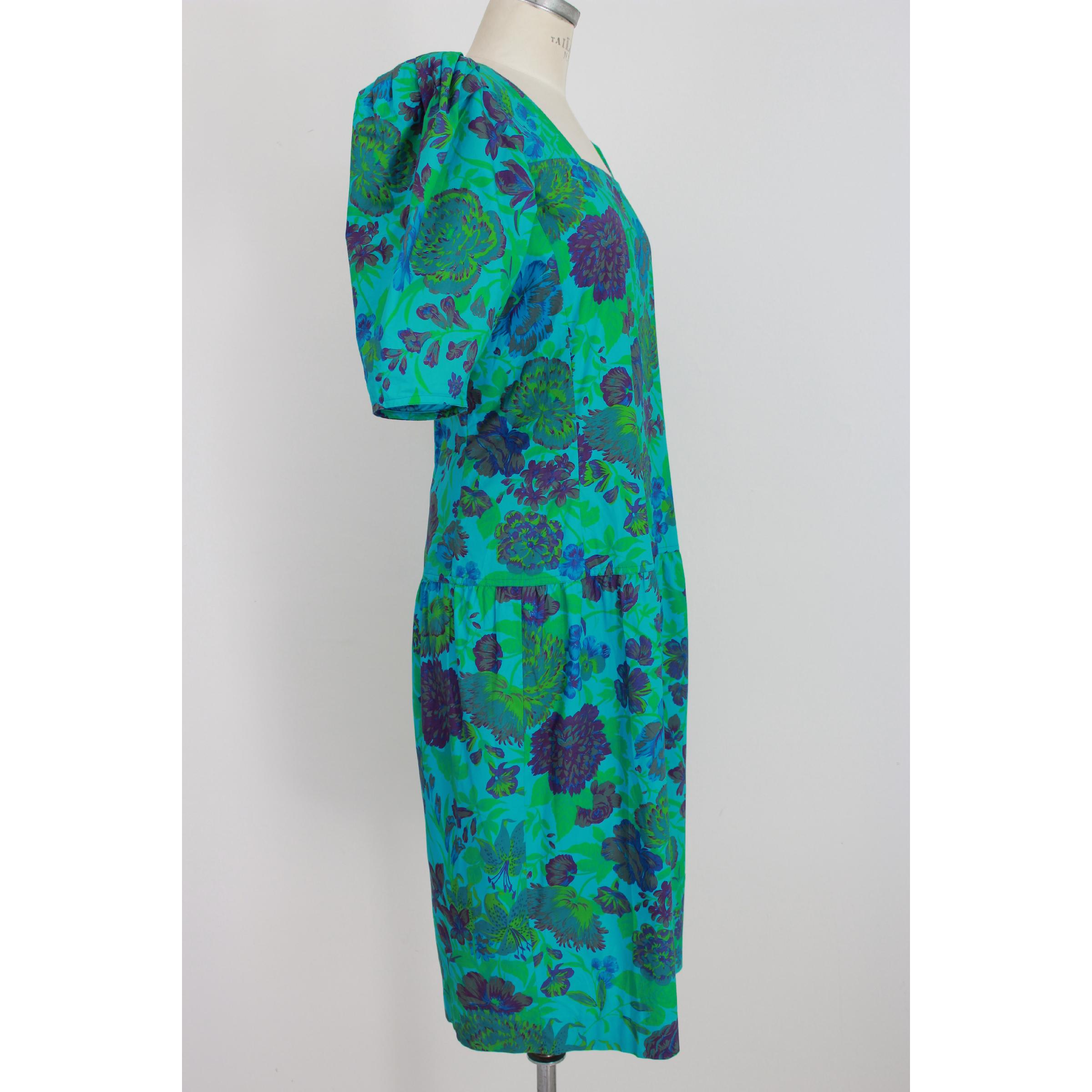 1980s Emanuel Ungaro Floral Green Cotton Long Sheath Dress In Excellent Condition In Brindisi, Bt