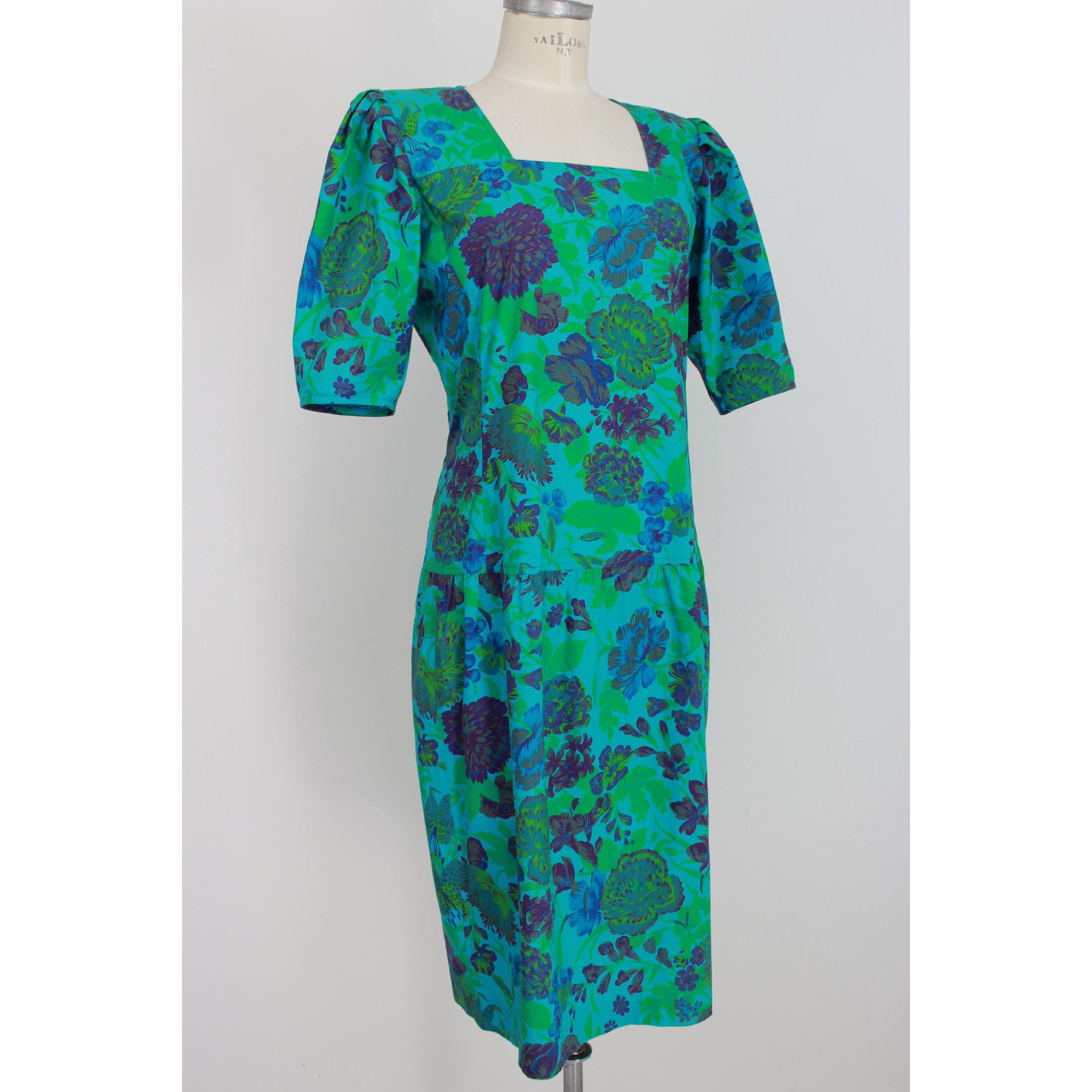 Women's 1980s Emanuel Ungaro Floral Green Cotton Long Sheath Dress