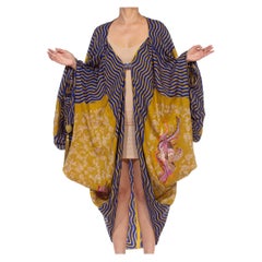 1980S EMANUEL UNGARO Green Silk Jacquard Asian Bird Printed Cocoon With Tassels
