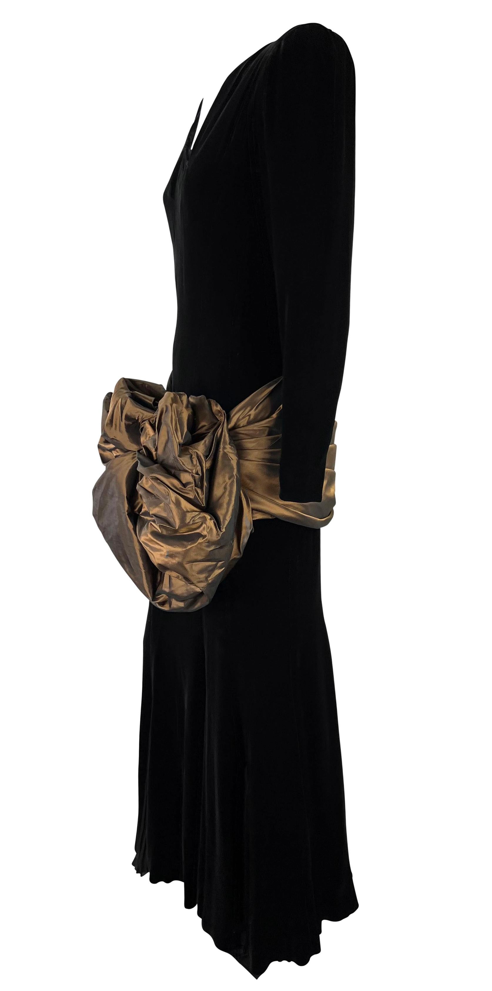 1980s Emanuel Ungaro Haute Couture Black Velvet Brown Taffeta Bow Gown In Good Condition For Sale In West Hollywood, CA