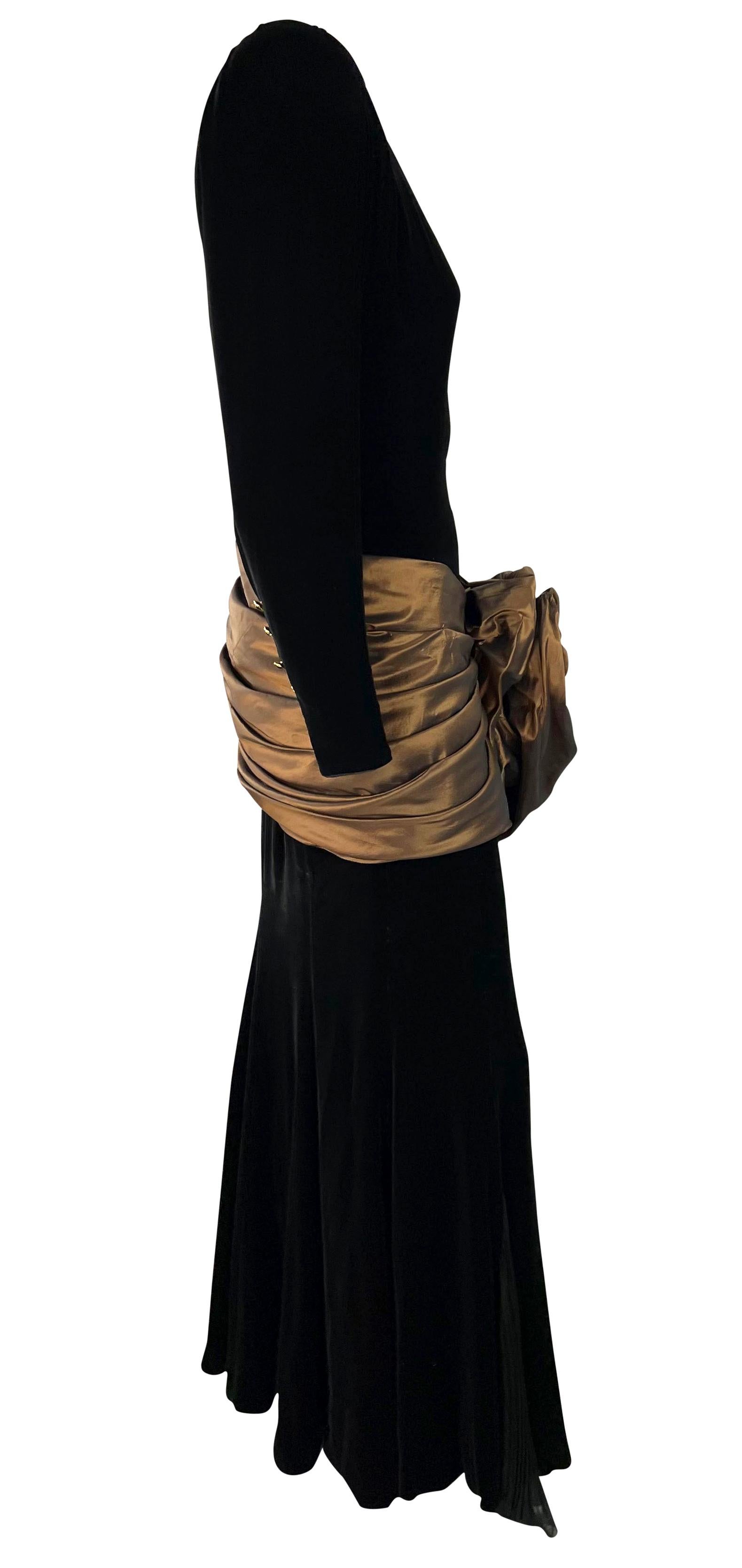 1980s Emanuel Ungaro Haute Couture Black Velvet Brown Taffeta Bow Gown For Sale 1