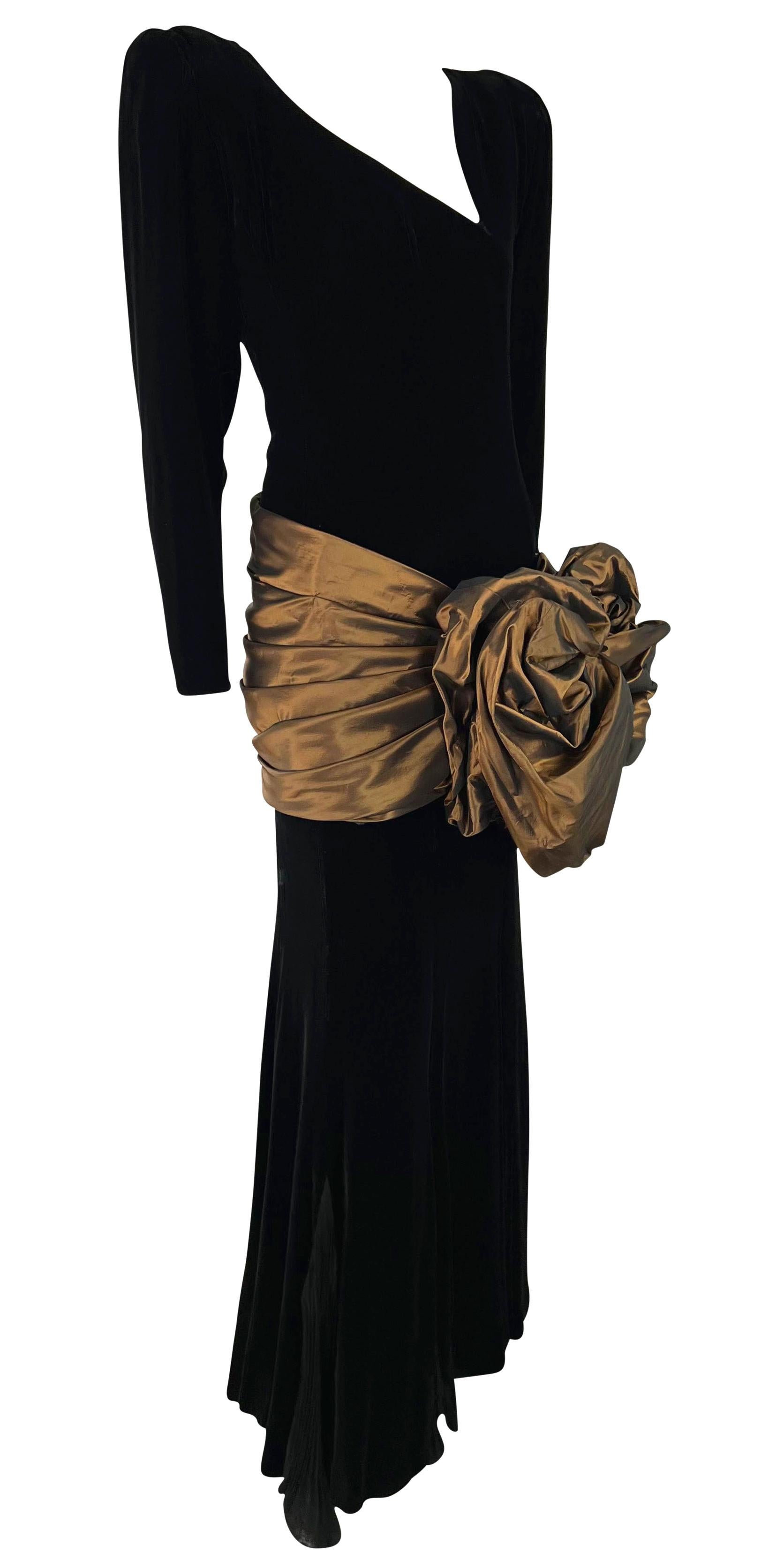 1980s Emanuel Ungaro Haute Couture Black Velvet Brown Taffeta Bow Gown For Sale 2