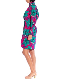 1980S EMANUEL UNGARO Hot Pink Floral Silk Dress