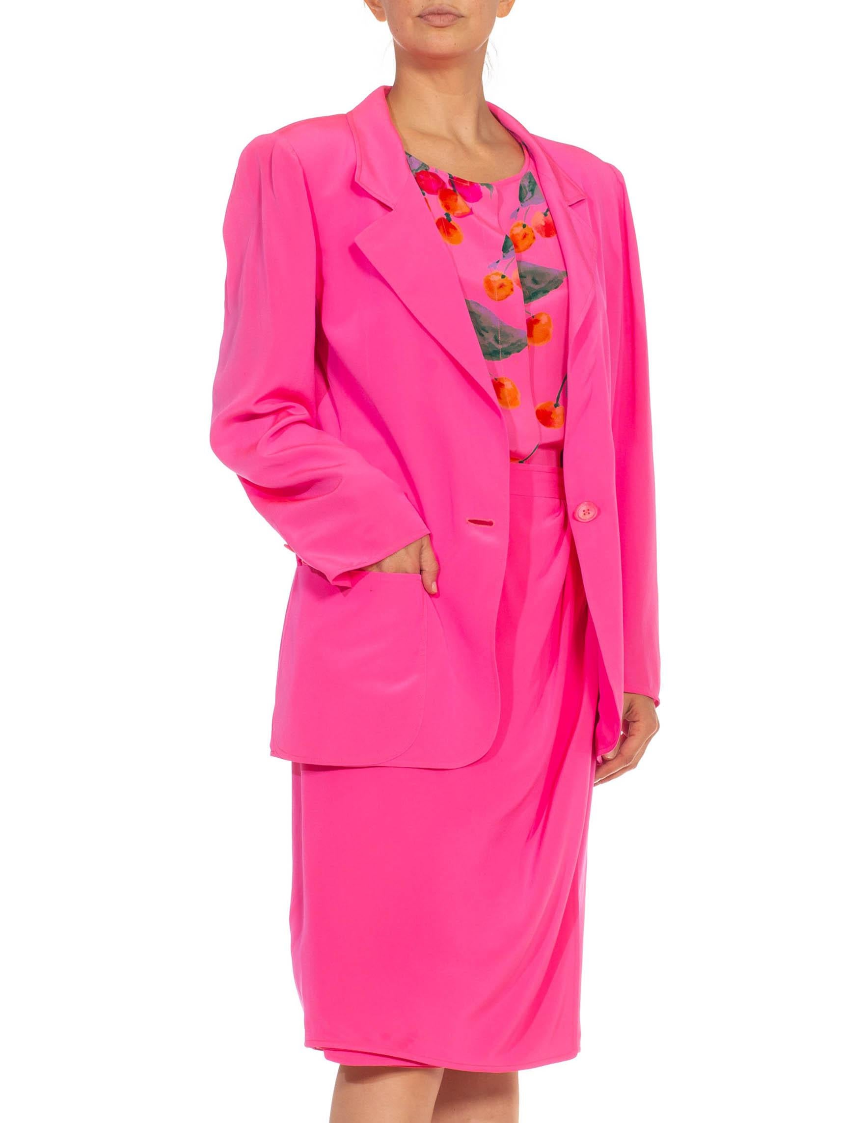 1980S Emanuel Ungaro Hot Pink Silk Crepe 3-Piece Ensemble In Excellent Condition For Sale In New York, NY