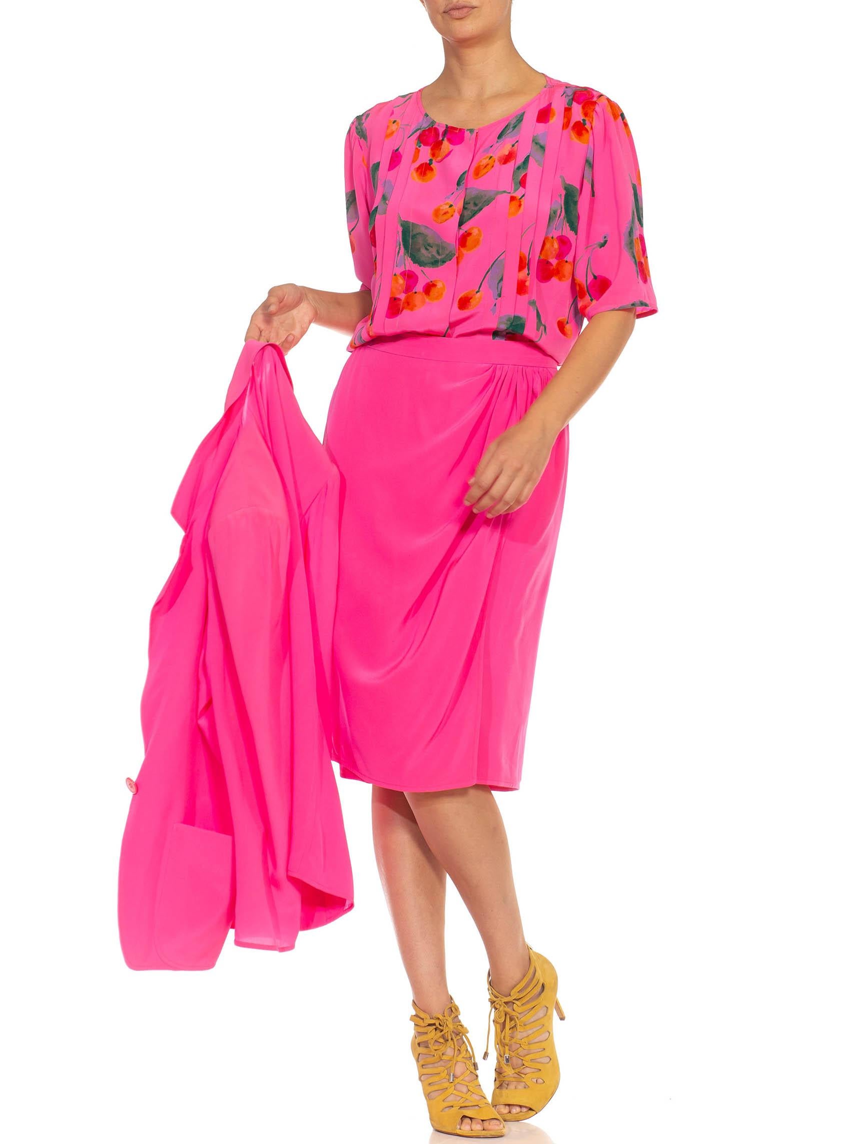 1980S EMANUEL UNGARO Ensemble 3 pièces en crêpe de soie rose vif Pour femmes en vente