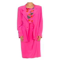 1980S EMANUEL UNGARO Conjunto de 3 piezas en crepé de seda rosa picante