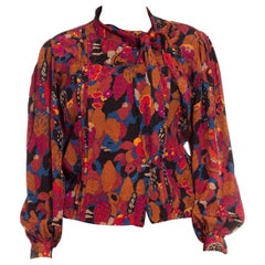 1980S Emanuel Ungaro Jewel-Tone Floral Silk Crepe De Chine Blouse