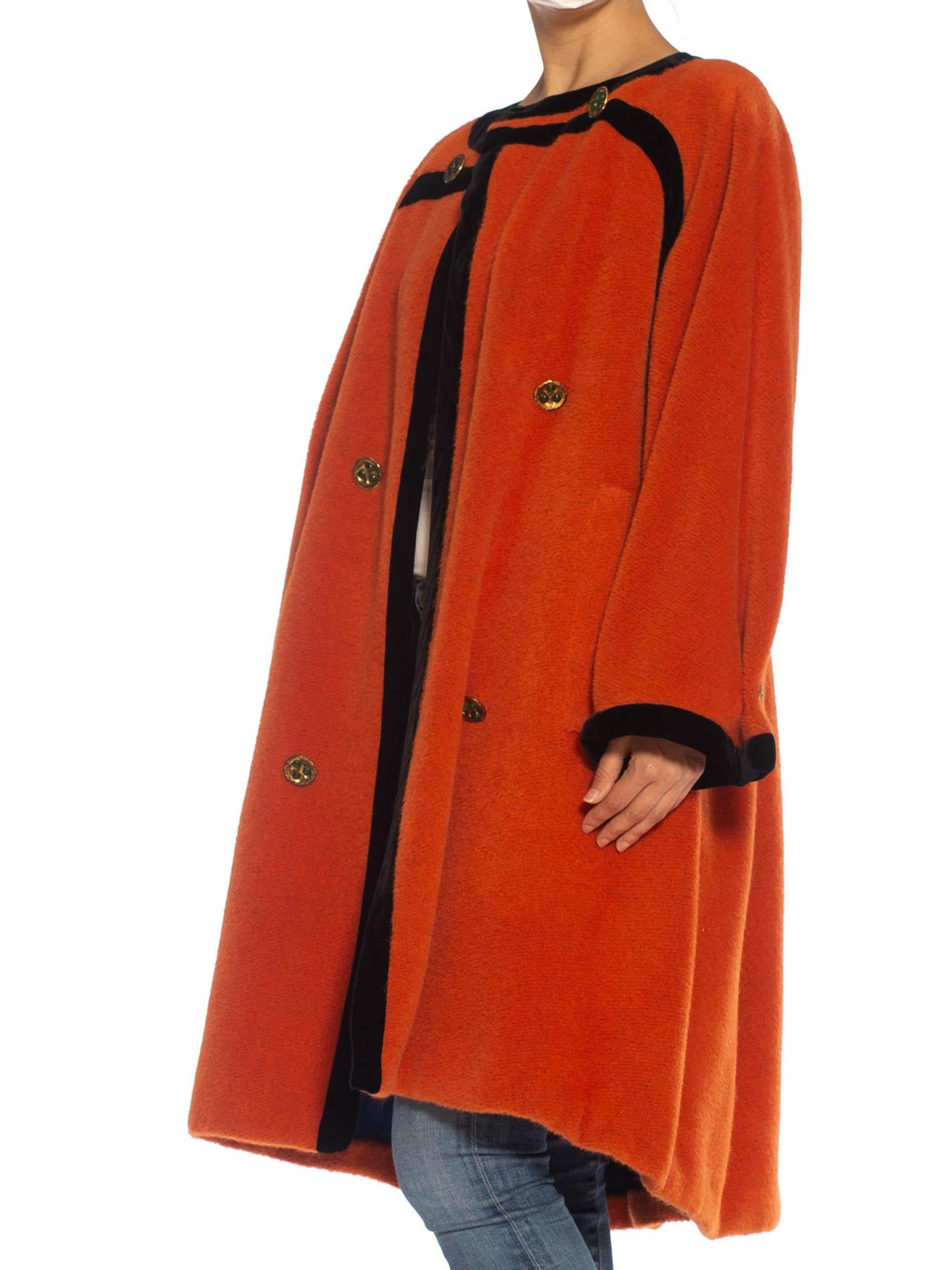 1980S EMANUEL UNGARO Orange Haute Couture Mohair Wool Coat Lined In Electric Bl For Sale 4