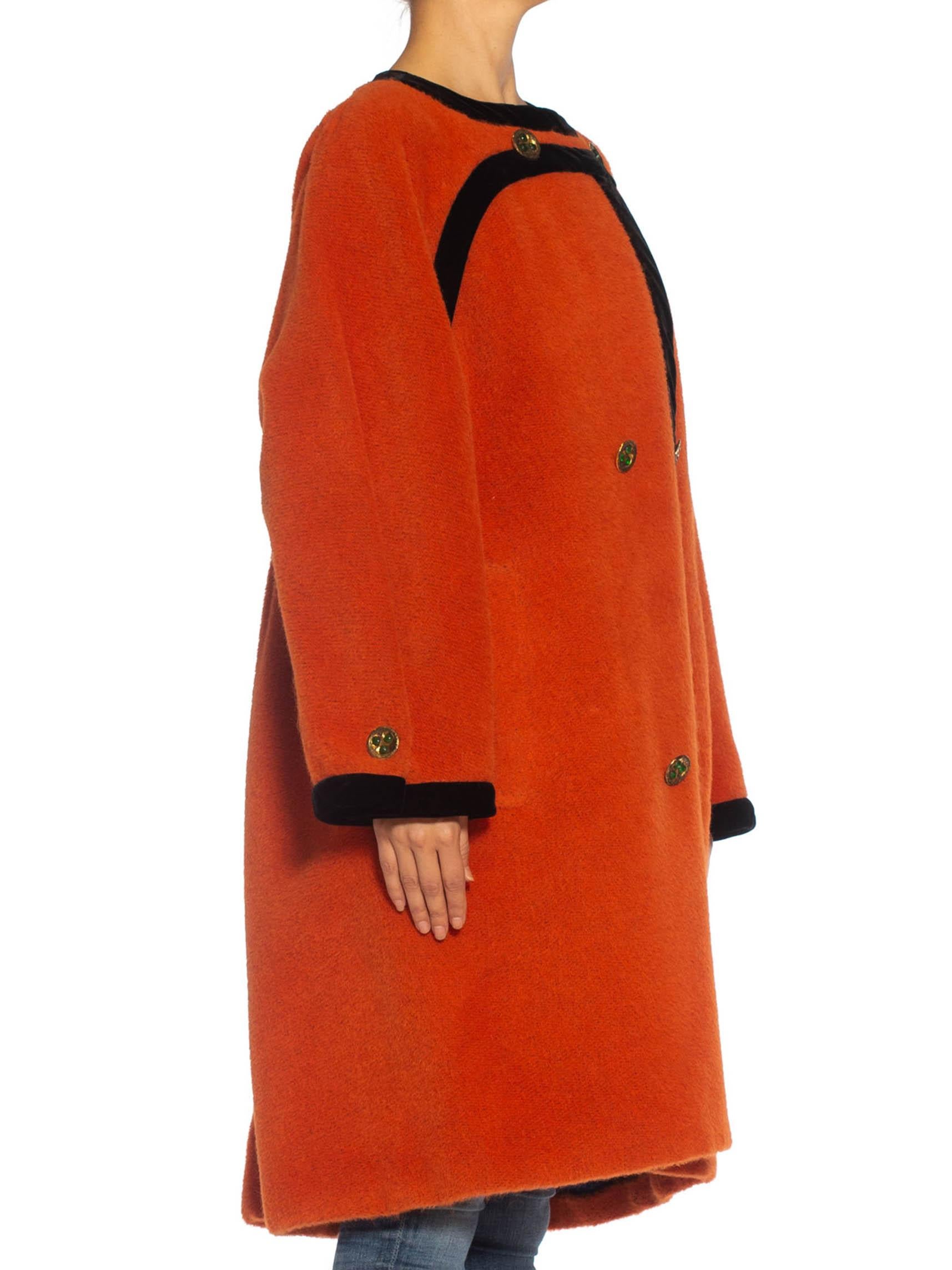 1980S EMANUEL UNGARO Orange Haute Couture Mohair Wool Coat Lined In Electric Blue