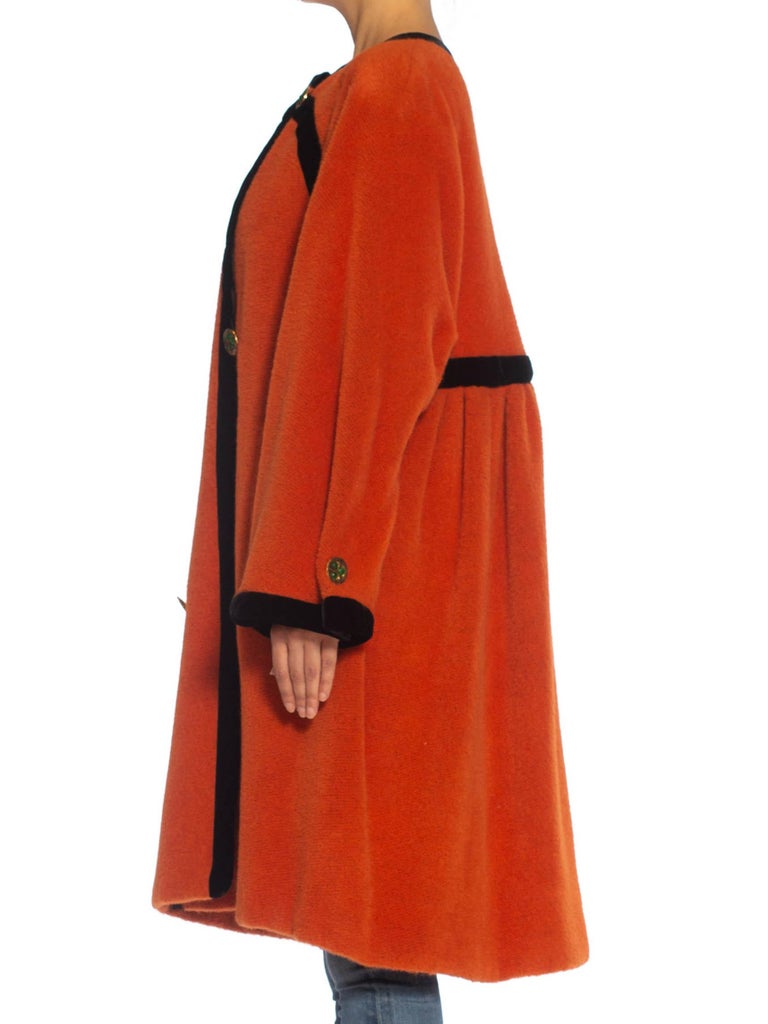 1980s Emanuel Ungaro Orange Haute Couture Mohair Wool Coat Lined In