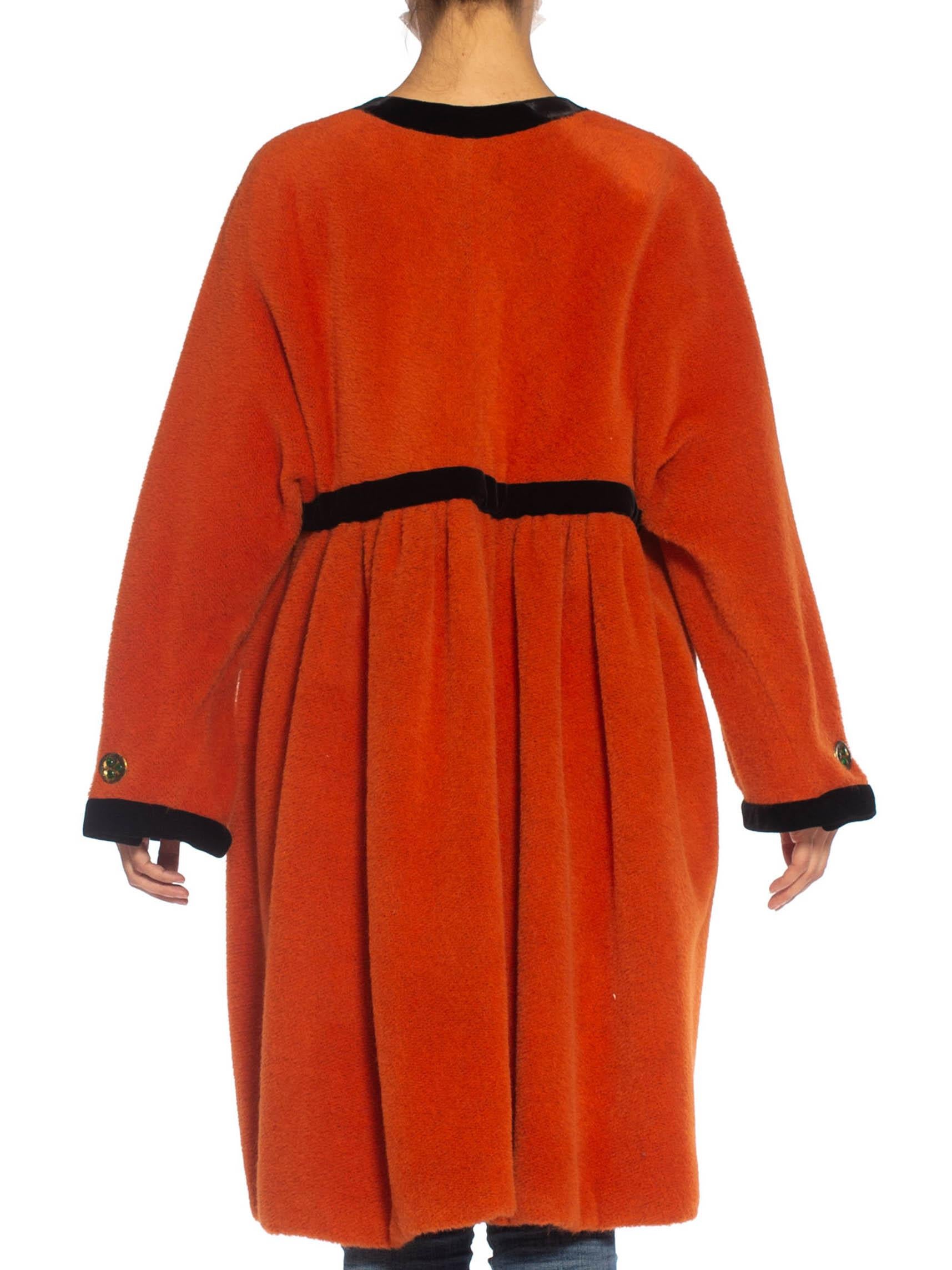 Red 1980S EMANUEL UNGARO Orange Haute Couture Mohair Wool Coat Lined In Electric Bl For Sale
