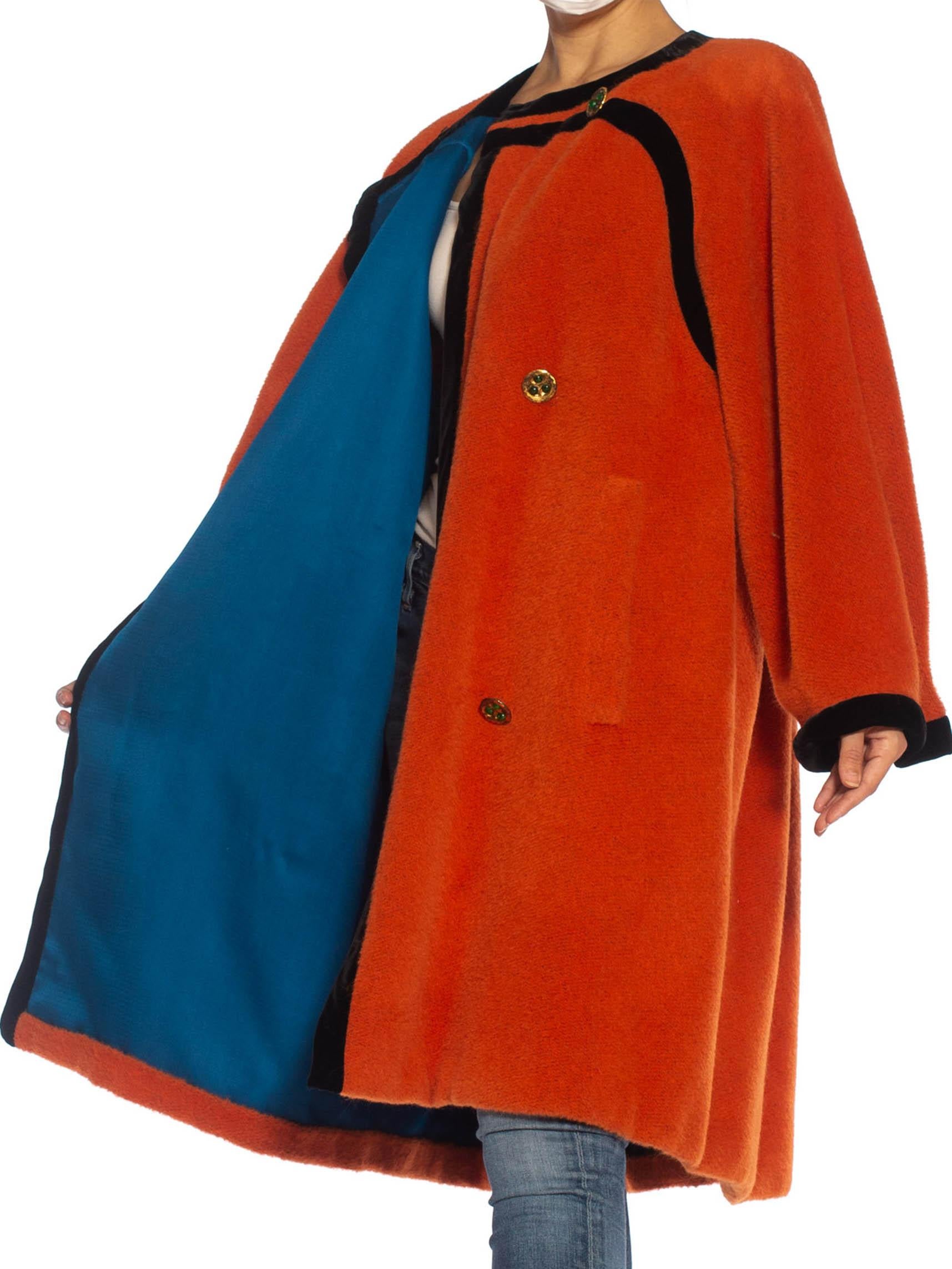 Women's 1980S EMANUEL UNGARO Orange Haute Couture Mohair Wool Coat Lined In Electric Bl For Sale