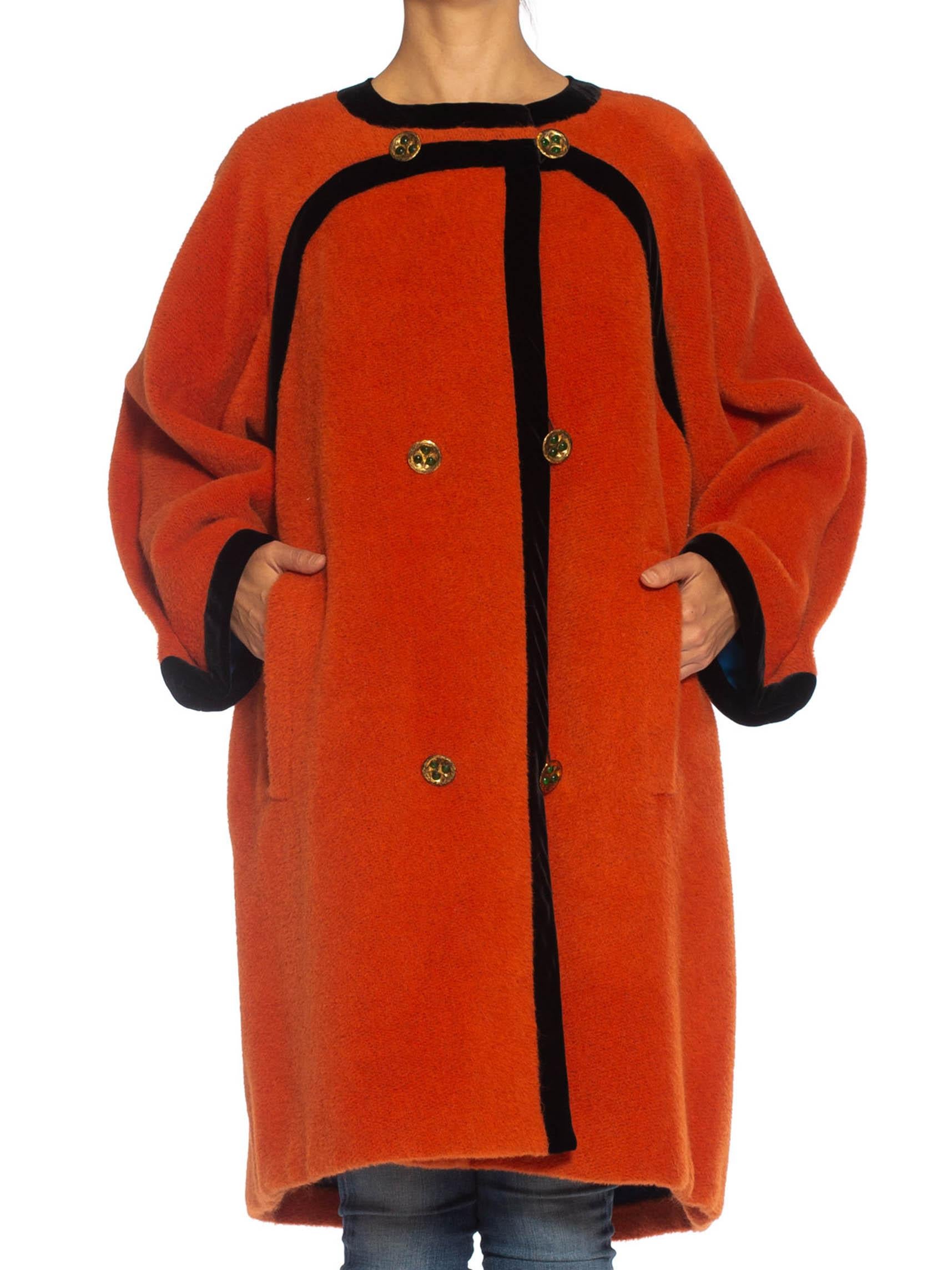 1980S EMANUEL UNGARO Orange Haute Couture Mohair Wool Coat Lined In Electric Bl For Sale 1