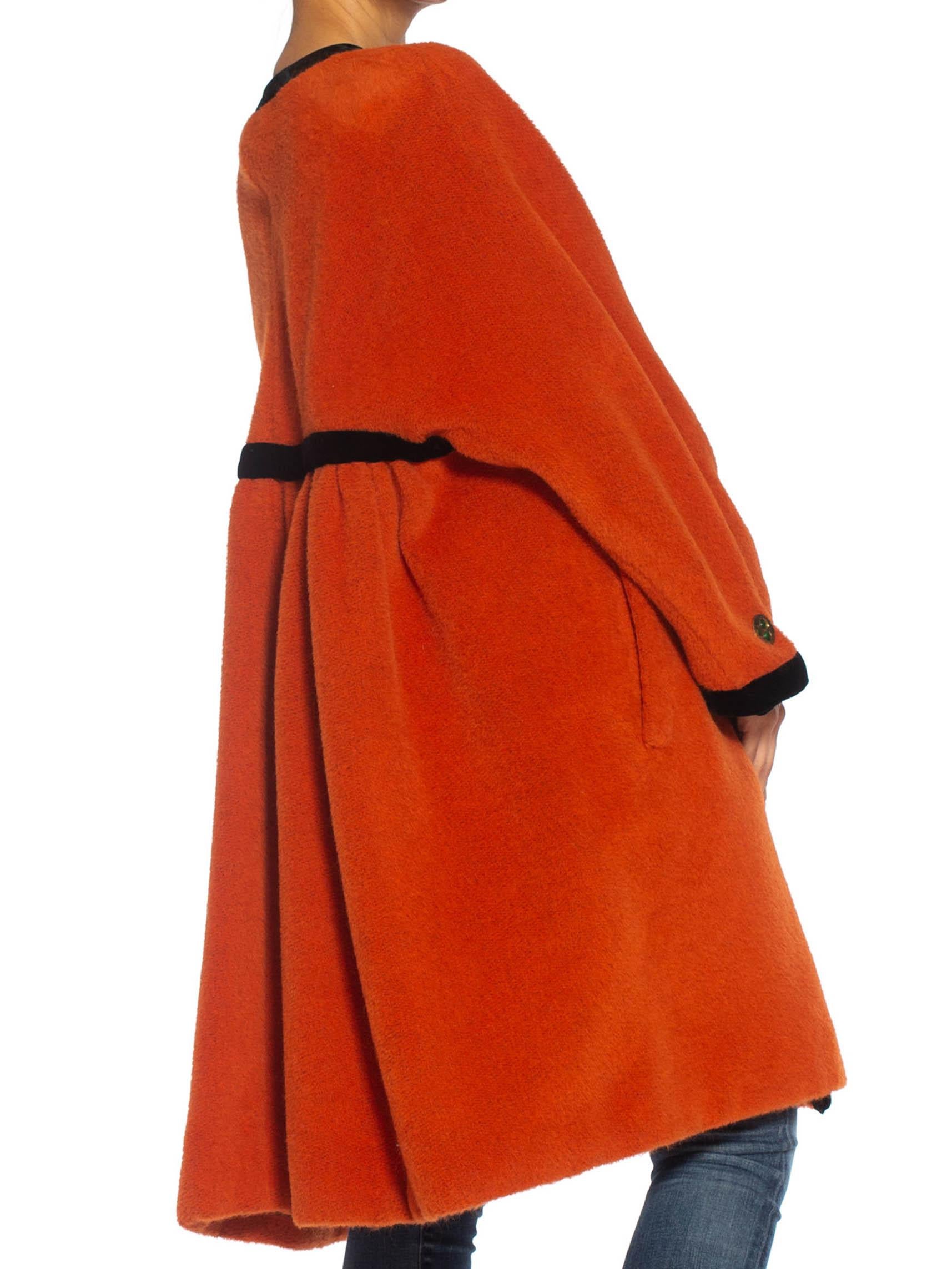 1980S EMANUEL UNGARO Orange Haute Couture Mohair Wool Coat Lined In Electric Bl For Sale 2