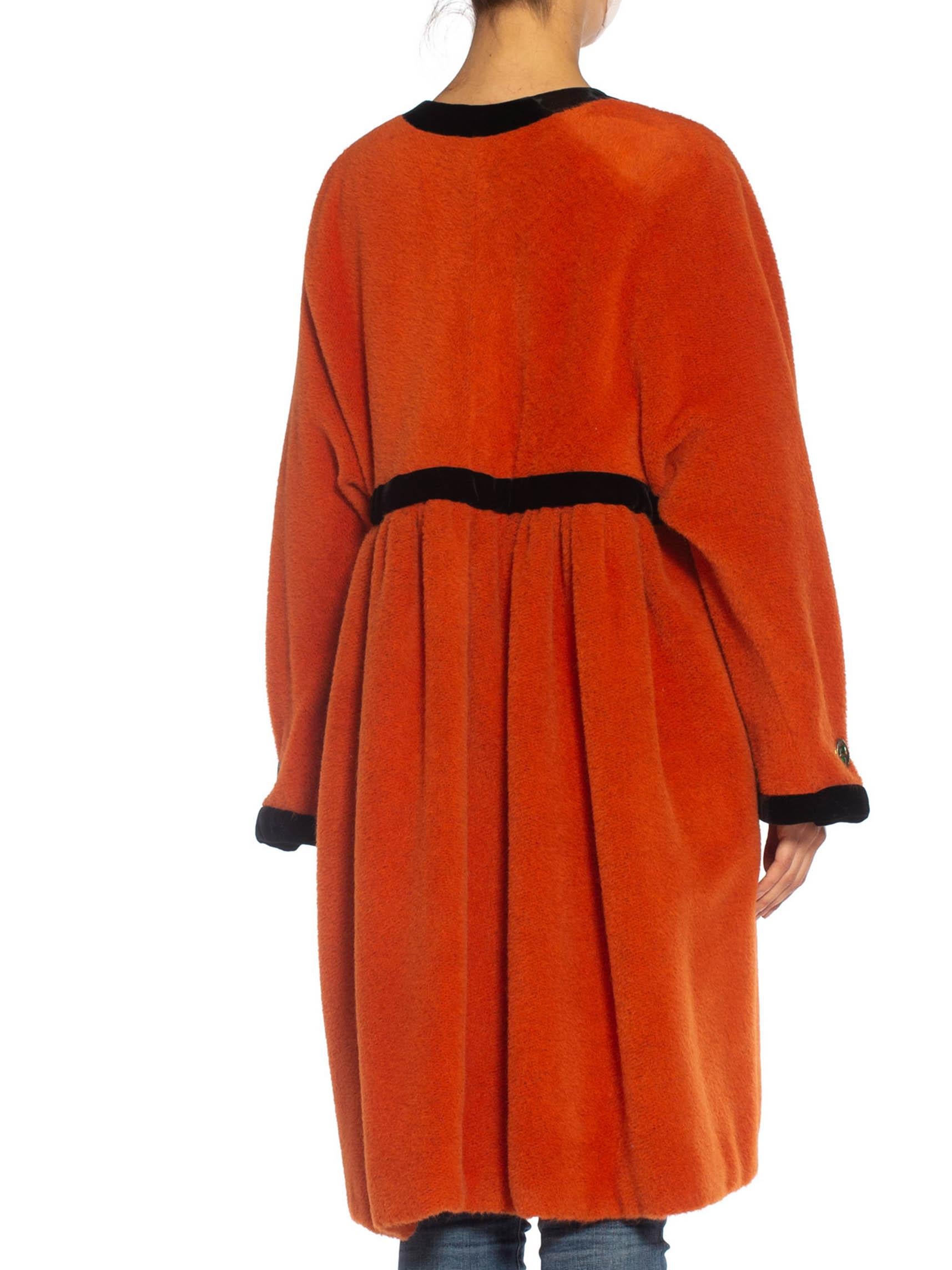 1980S EMANUEL UNGARO Orange Haute Couture Mohair Wool Coat Lined In Electric Bl For Sale 3