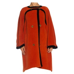 Vintage 1980S EMANUEL UNGARO Orange Haute Couture Mohair Wool Coat Lined In Electric Bl