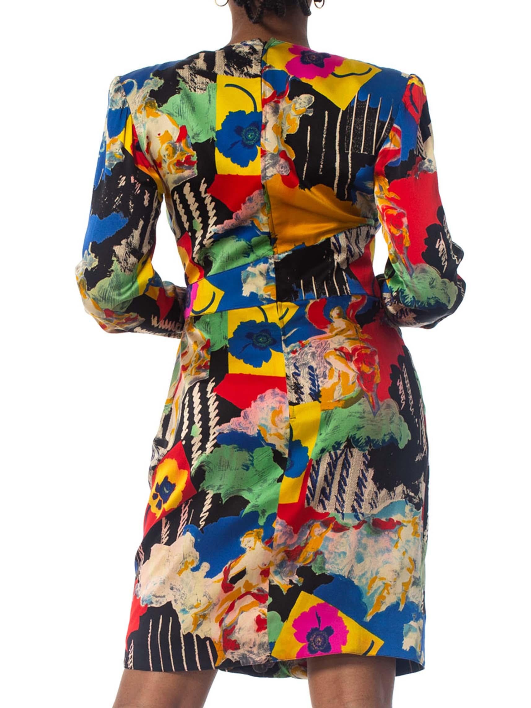 1980S EMANUEL UNGARO Printed Silk Charmeuse Day To Cocktail Dress 6